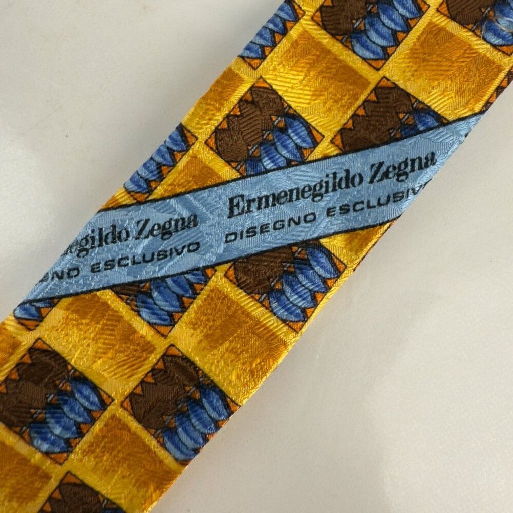 Ermenegildo Zegna Ermenegildo Zegna Plaid Yellow Blue & Brown Tie L 58" W 4" Size ONE SIZE - 5 Thumbnail