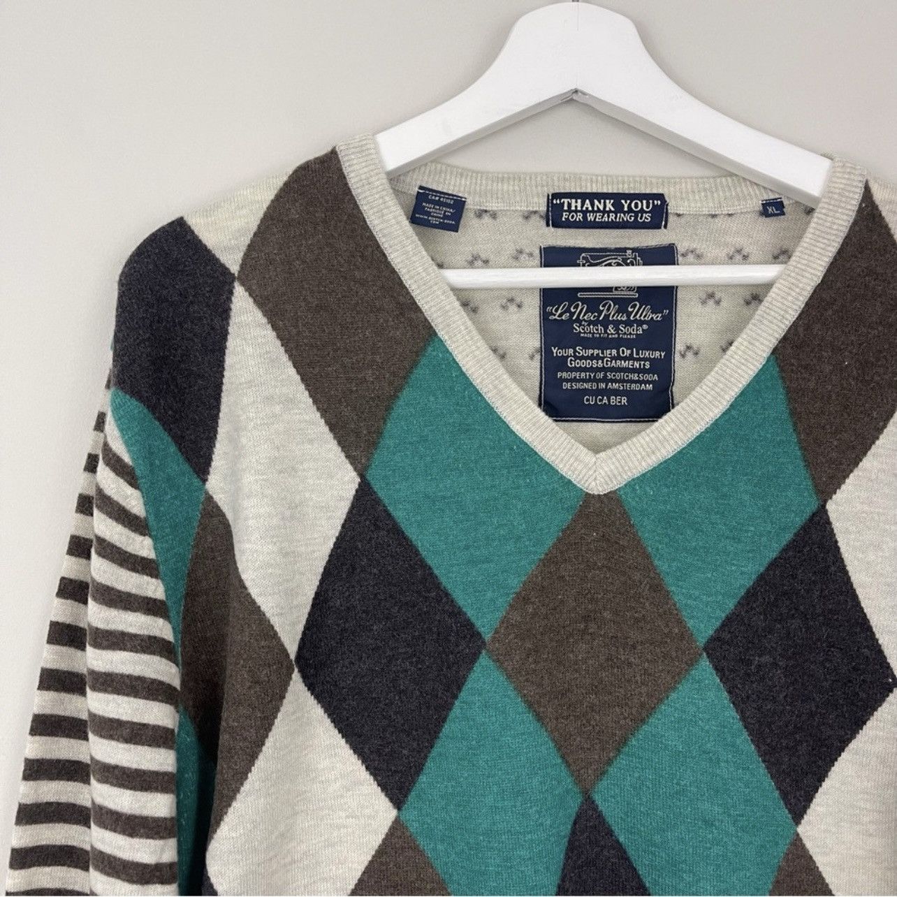Scotch & Soda Scotch & Soda V-Neck Mixed Print Wool Blend Sweater Size US XL / EU 56 / 4 - 2 Thumbnail