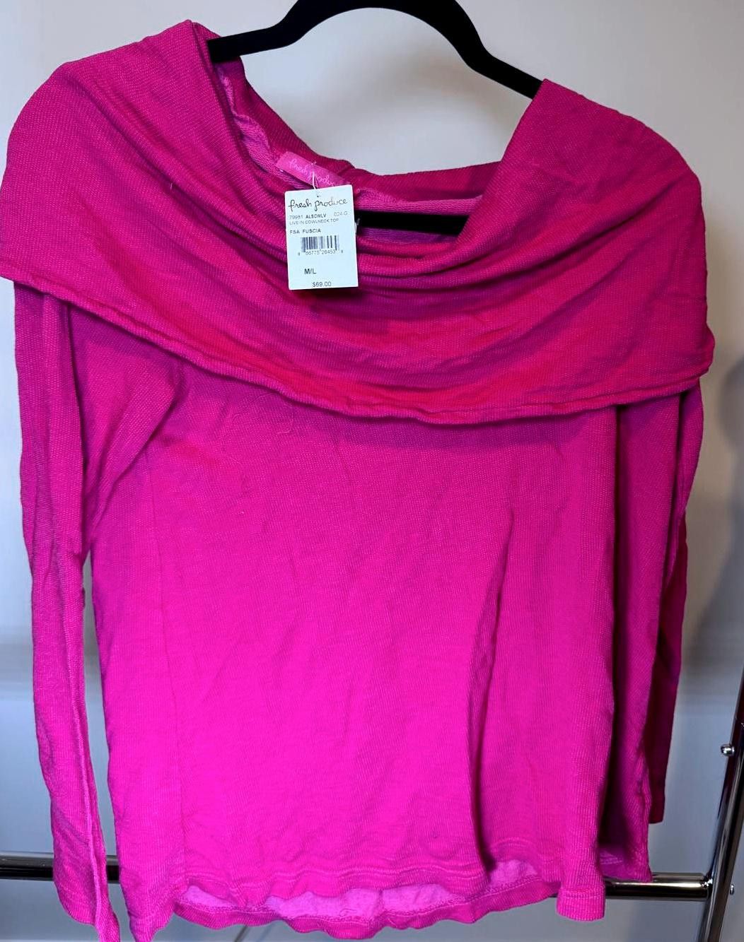 Designer Fresh Produce Live-In Cowlneck Top - Fuchsia, M/L Size L / US 10 / IT 46 - 1 Thumbnail
