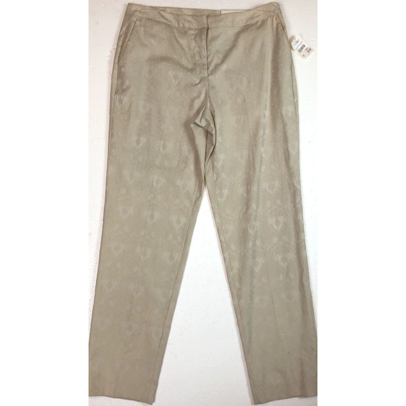 Vintage NWT Cato Slacks Pants 10 Tan Scroll Print LowRise Slim Leg Waist 34 Inseam 30” Size 32" / US 10 / IT 46 - 6 Thumbnail