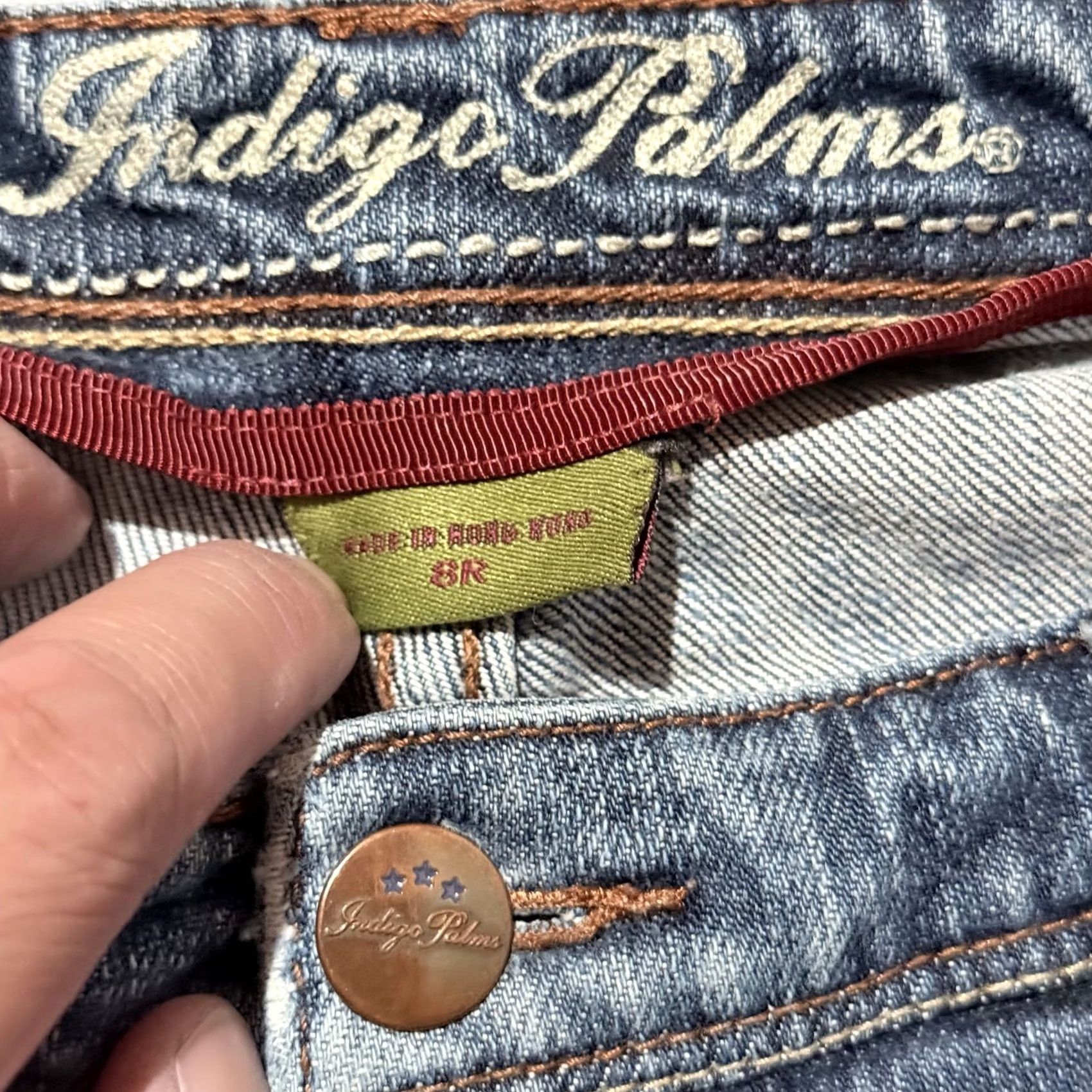 Denime Indigo Palms Jeans Women Blue Distressed Low-Rise Straight 8R Denim Distressed Zip Fly 5-Pocket Mens? Size 30" / US 8 / IT 44 - 4 Thumbnail
