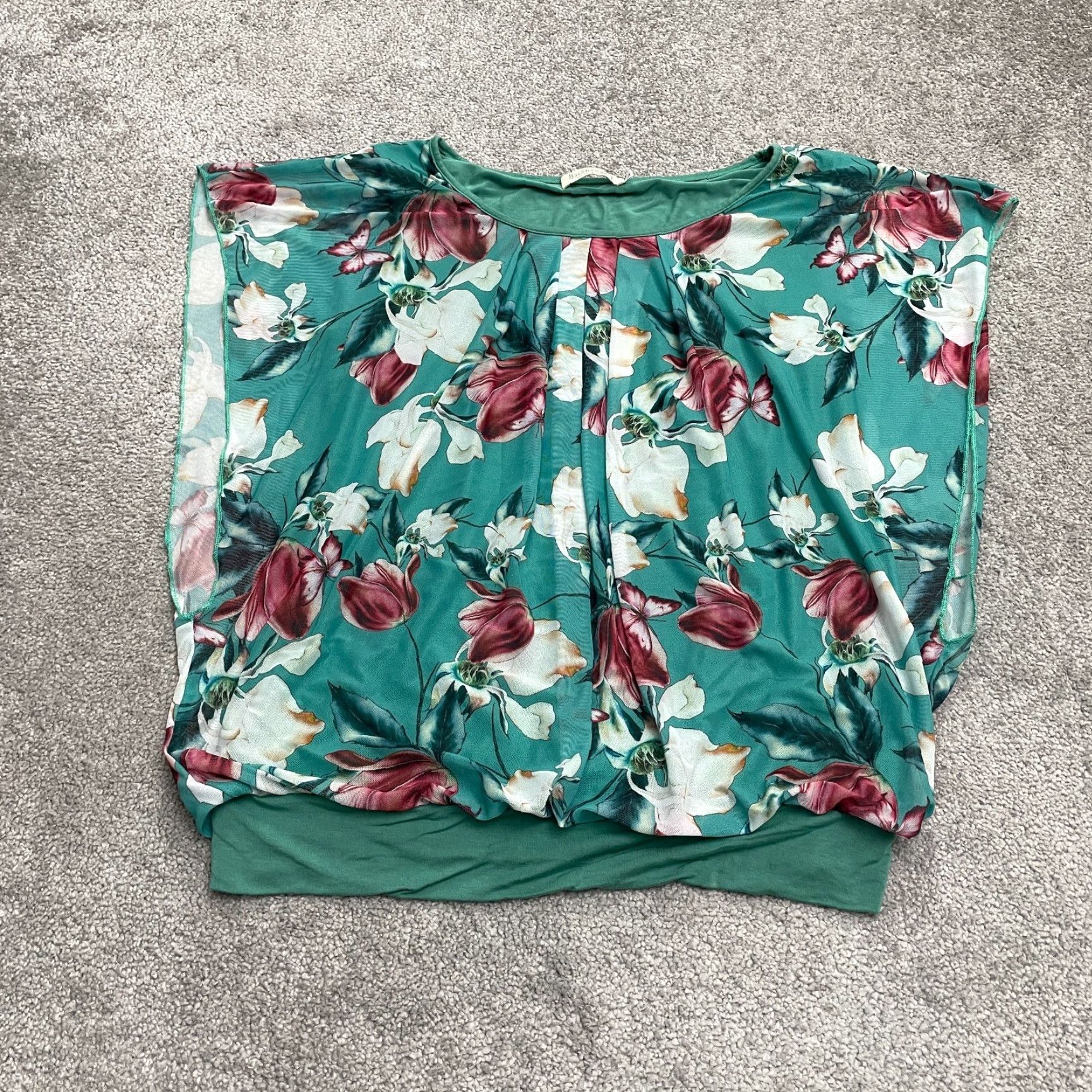 Vintage BaiShengGT Floral Blouse Womens Large Green Sleeveless Lined Casual Stretch Top Size L / US 10 / IT 46 - 2 Thumbnail