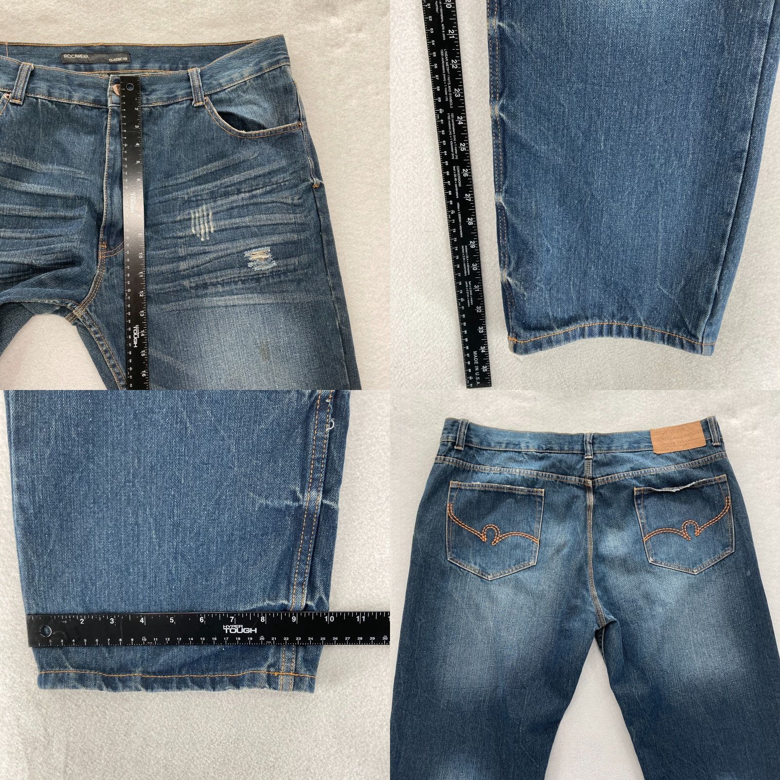 Rocawear VINTAGE Rocawear Jeans Mens 44x34 Classic Fit Straight Leg Blue Denim Distressed Size US 44 / EU 60 - 8 Thumbnail