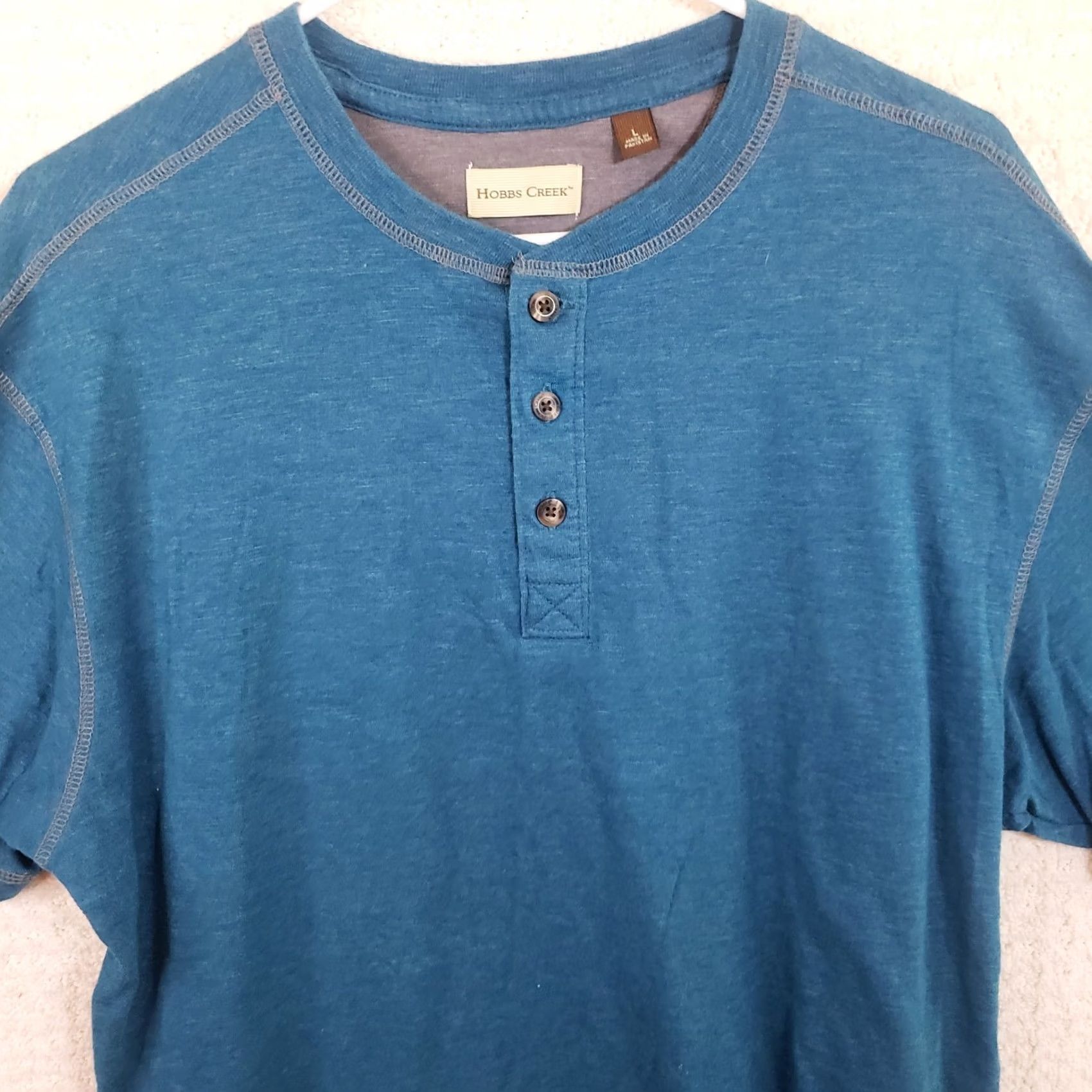 Vintage Hobbs Creek Large Mens Turquoise Henley Shirt Size US L / EU 52-54 / 3 - 2 Thumbnail