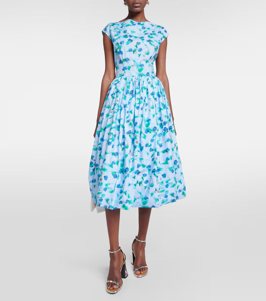 Marni oc11z0525 Floral Cotton Poplin Midi Dress in Blue Size L / US 10 / IT 46 - 2 Thumbnail