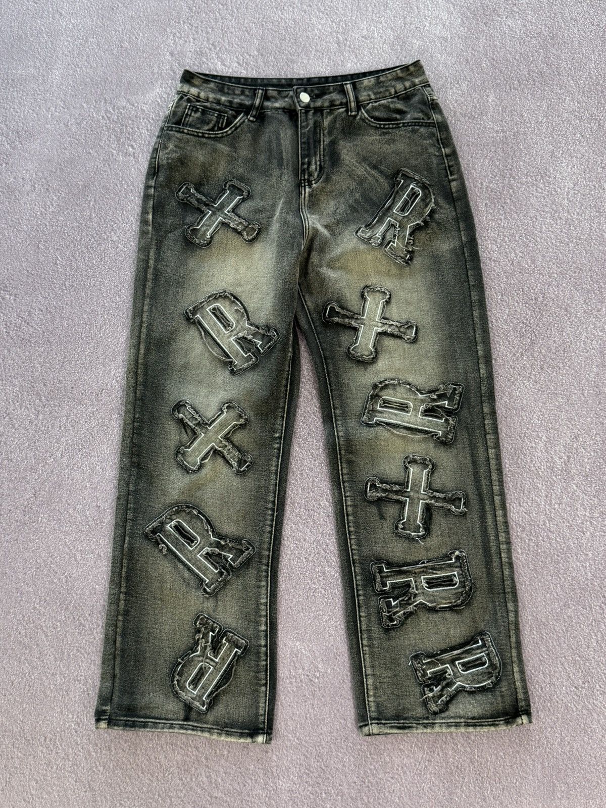 If Six Was Nine Goth Vibe Patchwork Logo Baggy Y2K Grunge Style Pants Size 33" - 1 Thumbnail