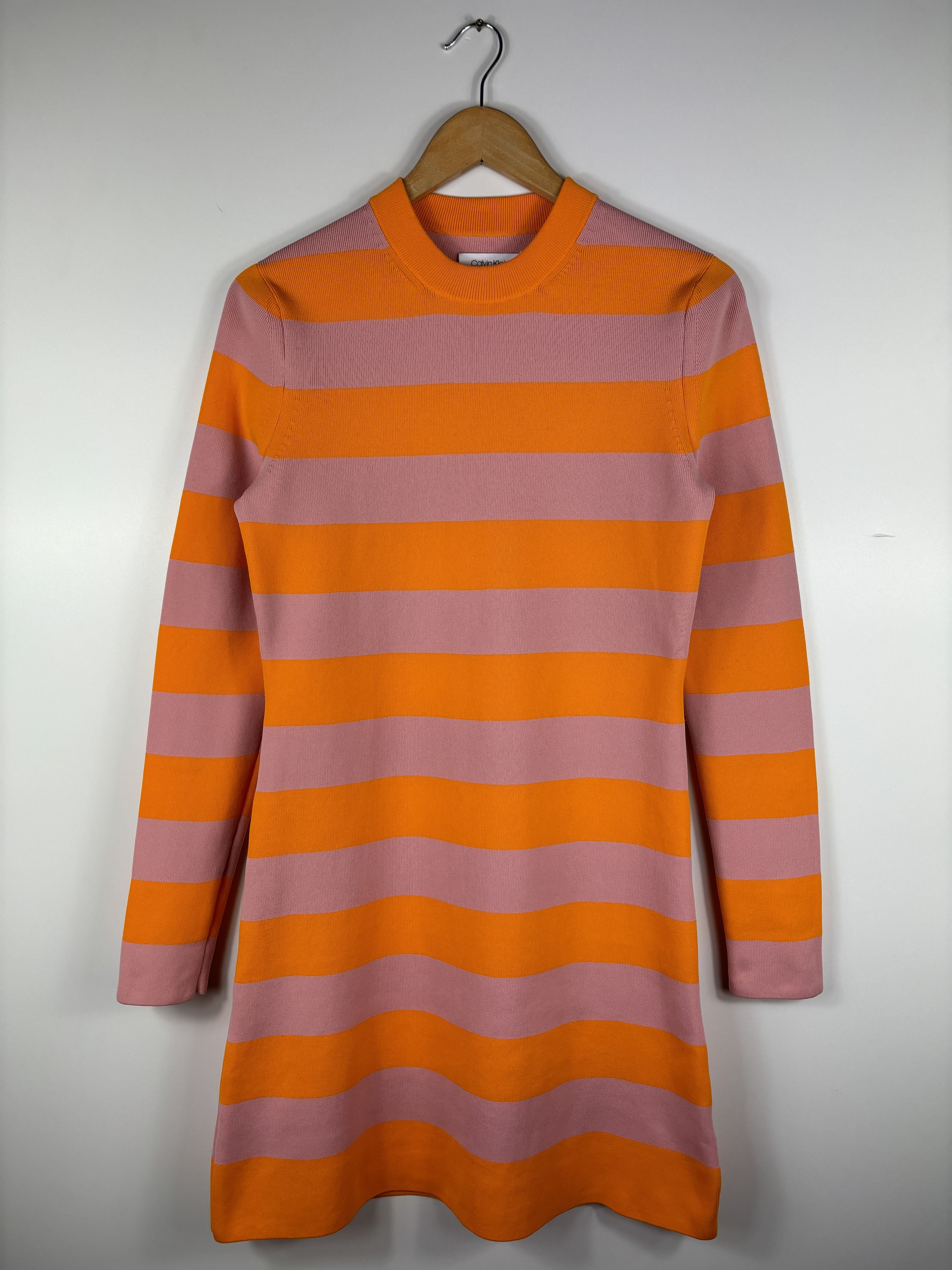 Calvin Klein Dress Striped Sweater Above Knee Long Sleeve M