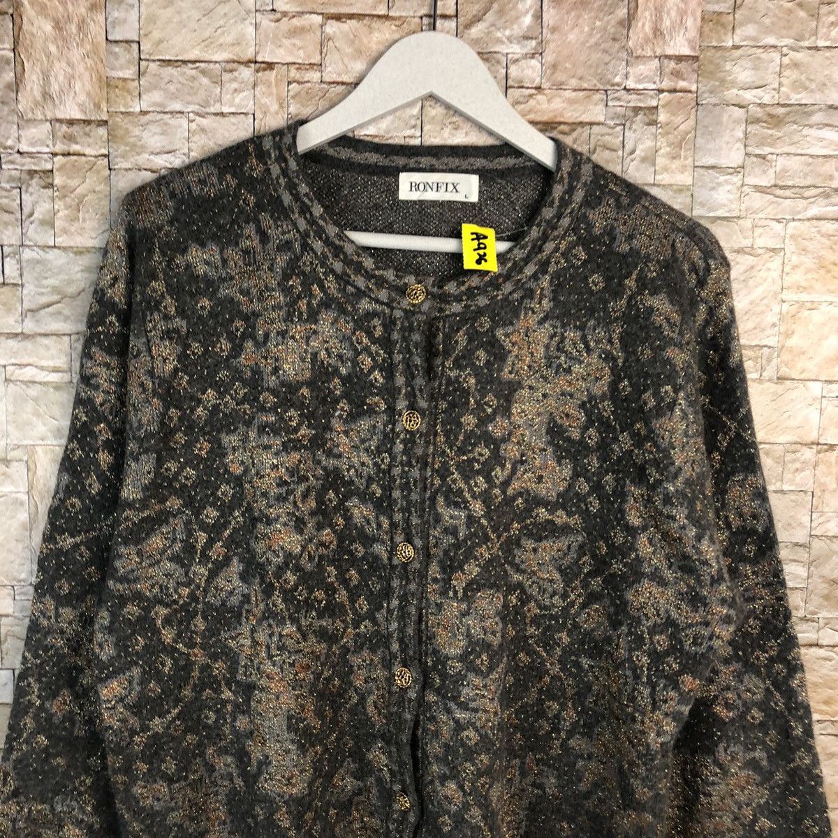 Homespun Knitwear × Japanese Brand Ronflix Brown Patterned Cardigan #A926 Size L / US 10 / IT 46 - 5 Thumbnail