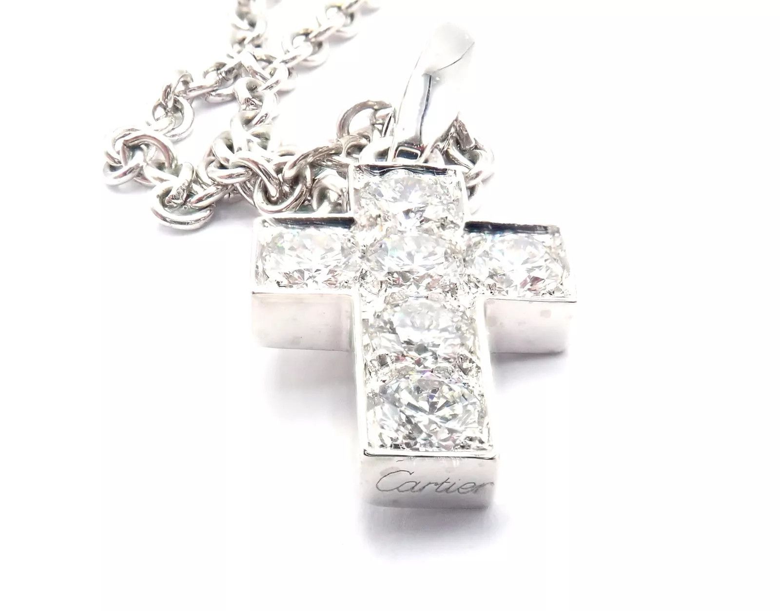 Cartier 18k White Gold Diamond Cross Pendant Chain Necklace Size ONE SIZE - 6 Thumbnail