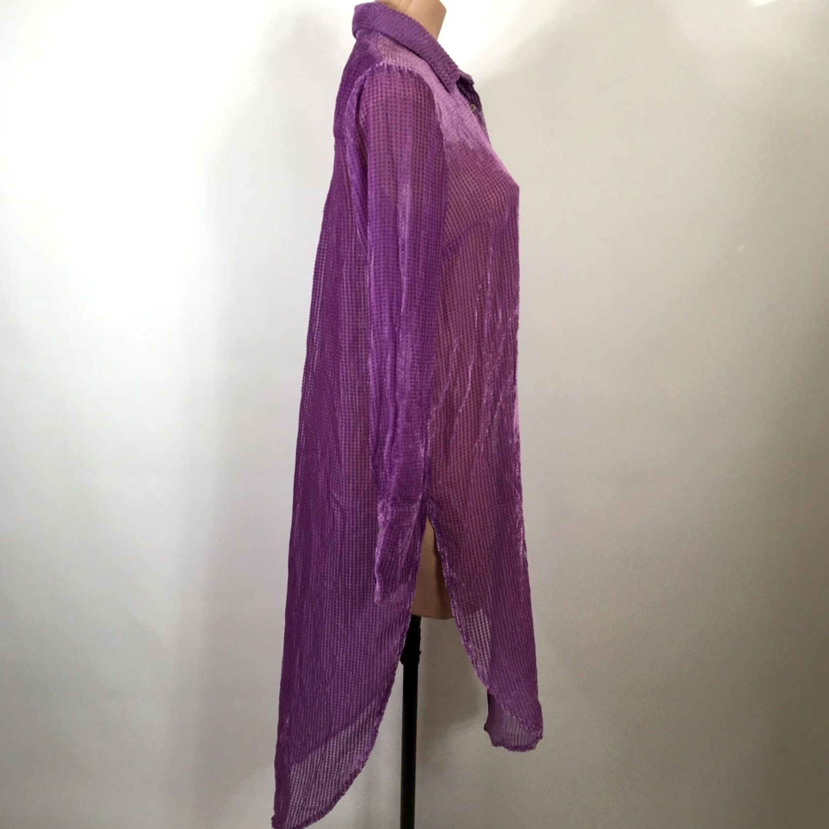 Anthropologie VINTAGE Anthropologie Akemi + Kin Purple Velvet Duster Tunic Dress S Womens Midi Button Sheer WV Size S / US 4 / IT 40 - 5 Thumbnail