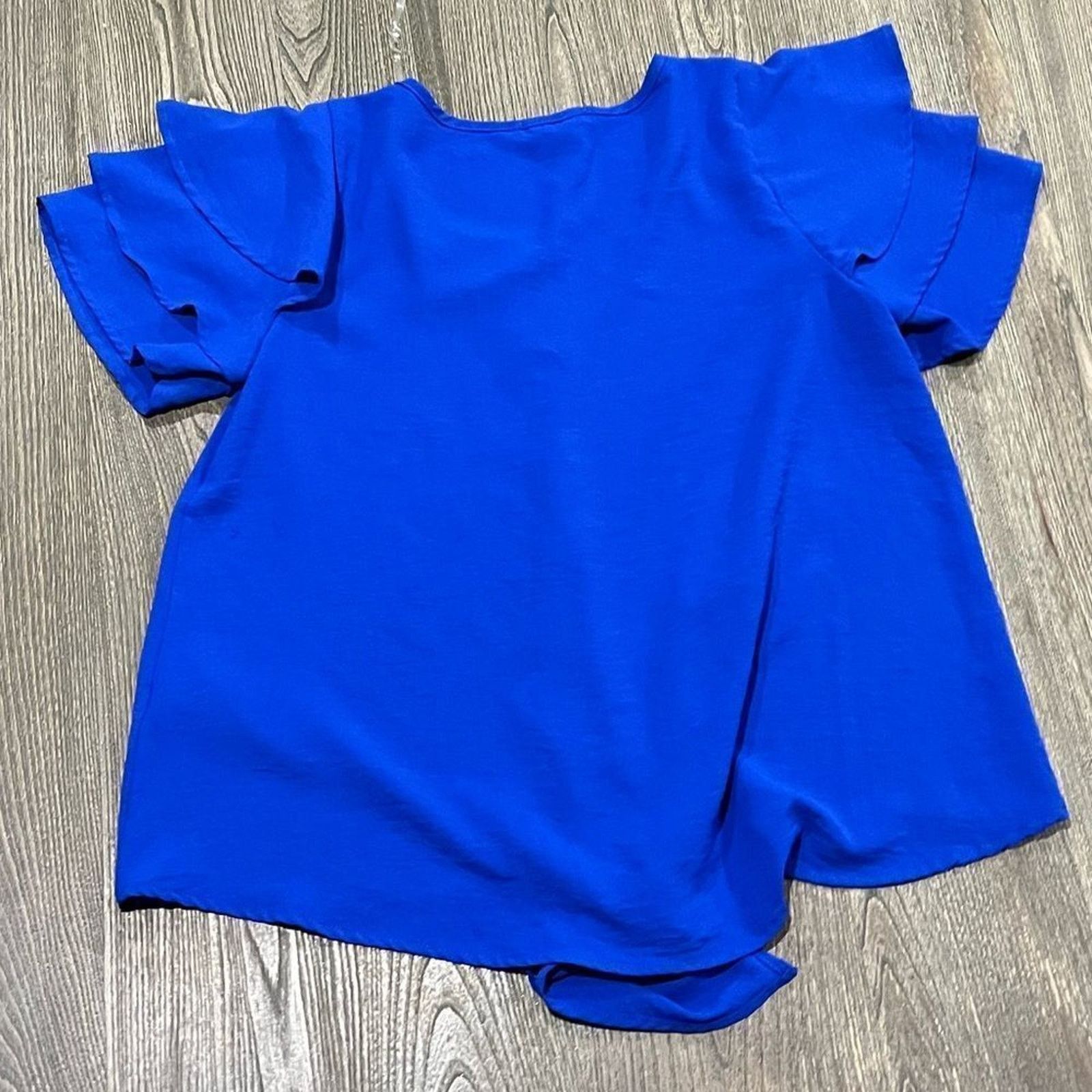 Vintage Entro Blouse Tie Front Tiered Flutter Sleeves Crew Neck L Size L / US 10 / IT 46 - 4 Thumbnail