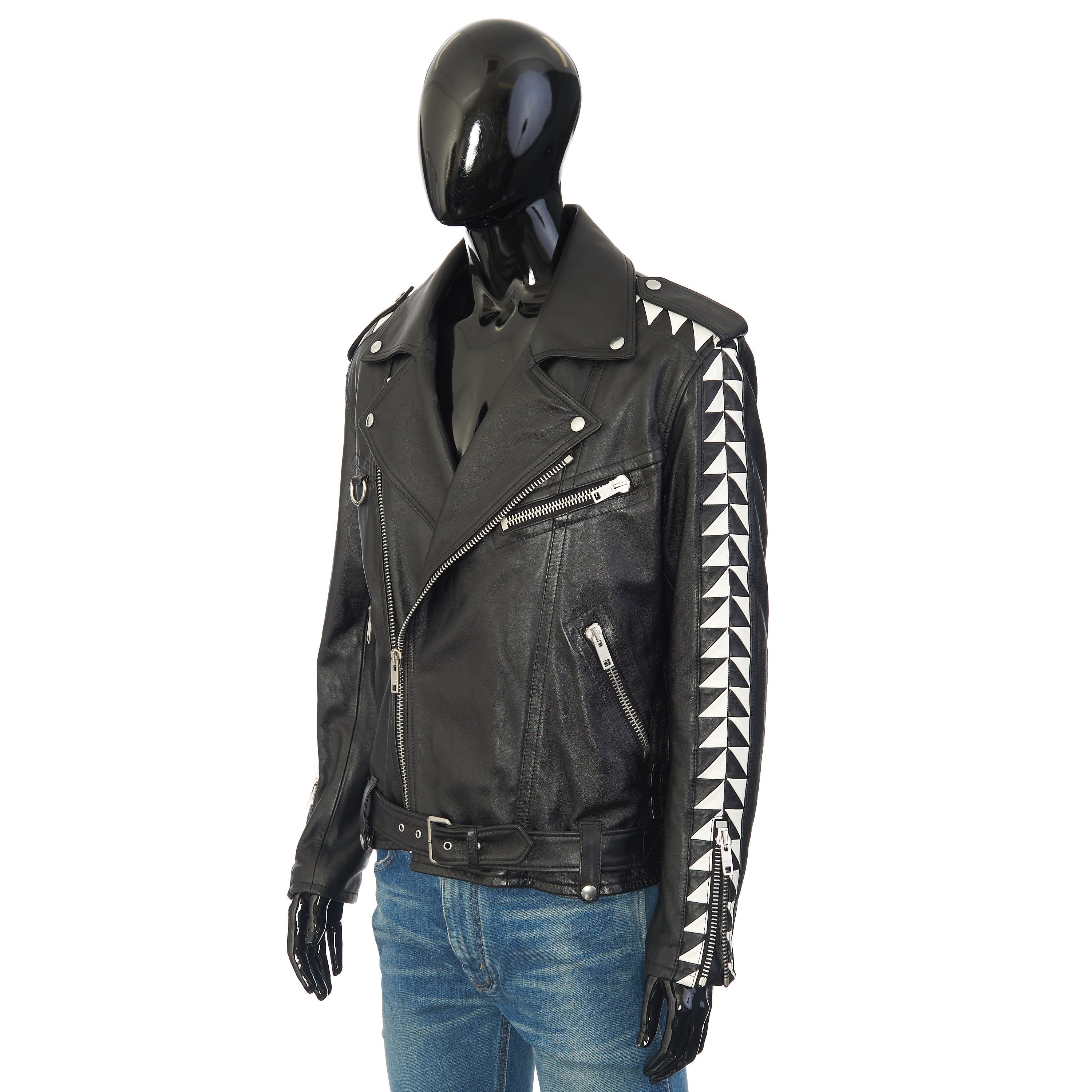 Celine Oversized Biker Jacket With Triangle Bands In Black Calfskin Size US M / EU 48-50 / 2 - 3 Thumbnail