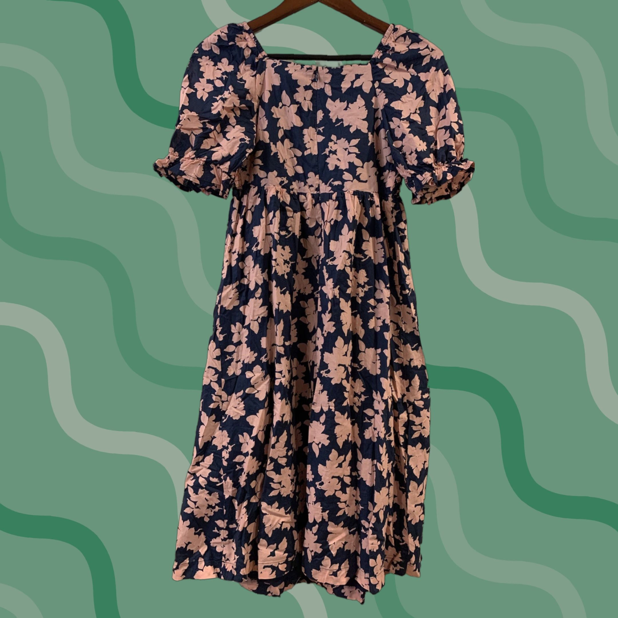 Vintage Hatch The Nines Floral Maternity Midi Dress Xs Multicolor 3/4 Sleeve V-Neck Puff Sleeve Chambray Cotton Long Maxi Spring Summer Womens