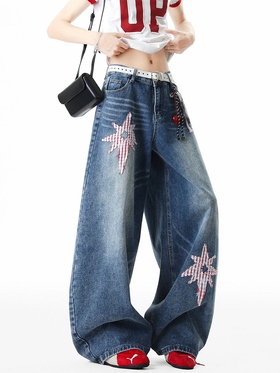 Japanese Brand Men's American-Style Star-Patterned Whiskered Jeans Size US 32 / EU 48 - 3 Thumbnail