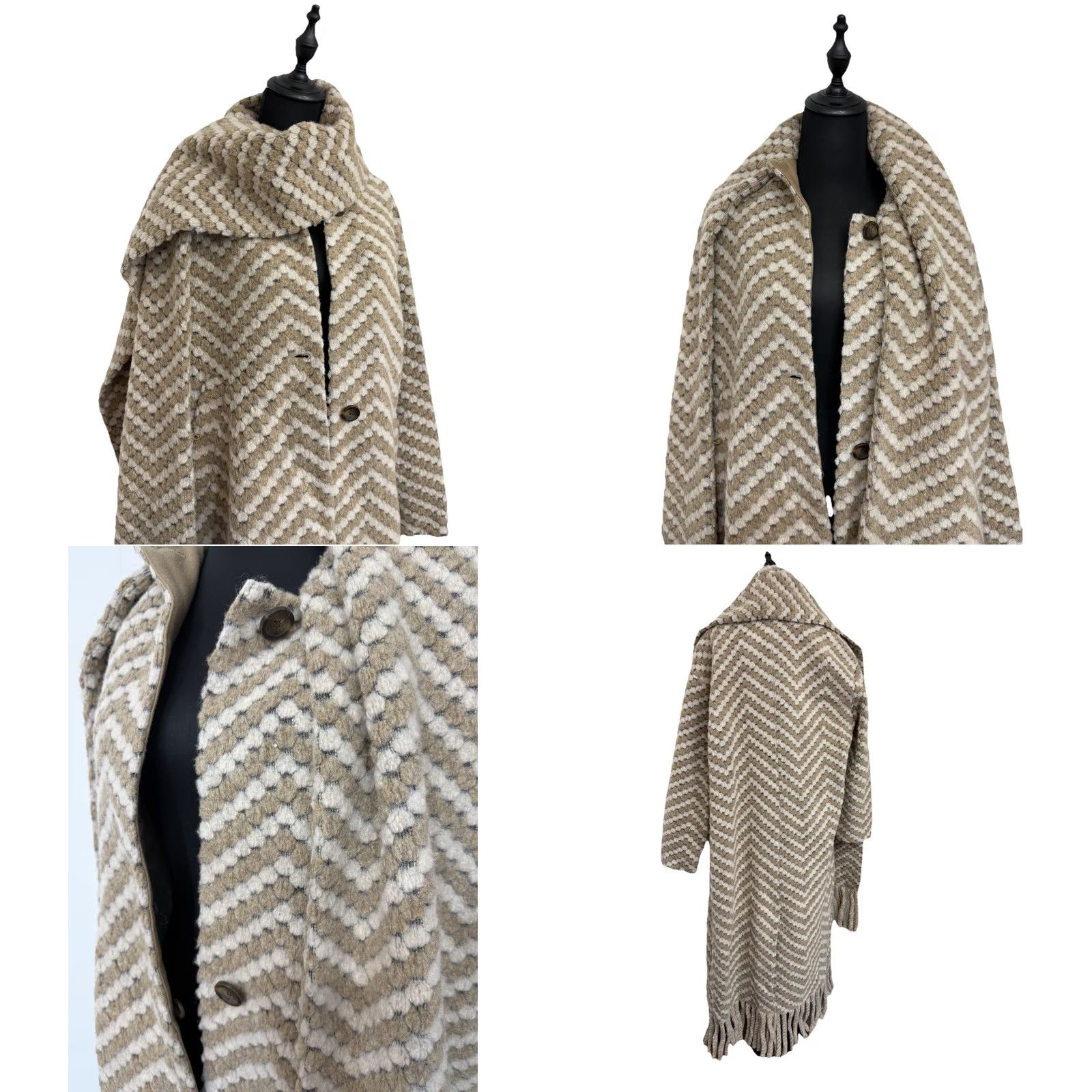 Ted Baker Ted Baker Coat | Beige & Cream Twill Knit Scarf Coat | NWT | Size 2 UK 10 | Women | Wool Mix | Regular | Black Multi Size XS / US 0-2 / IT 36-38 - 8 Thumbnail