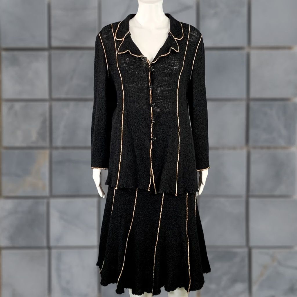 Vintage OKW Skirt Suit Black Gold Wool Stripe Midi Size S Women Size 28" / US 6 / IT 42 - 1 Thumbnail