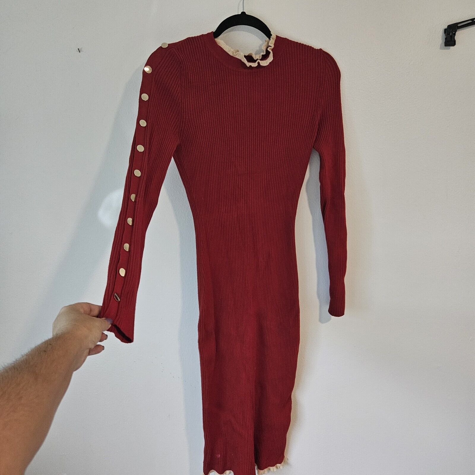Bebe BEBE RED Body Con DRESS Christmas Holiday Large Warm Buttons Size L / US 10 / IT 46 - 1 Thumbnail