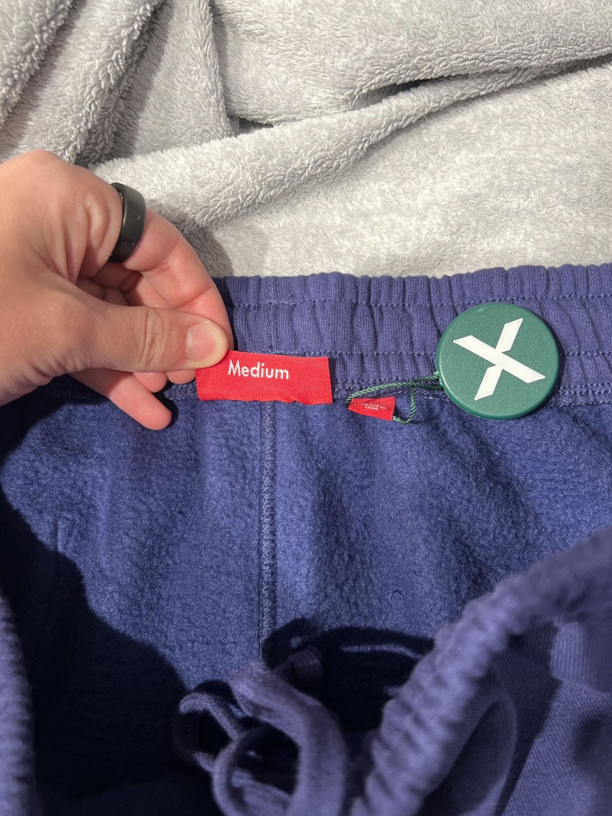 Supreme Supreme Satin Appliqué Sweatpants Washed Navy/Purple | Grailed 