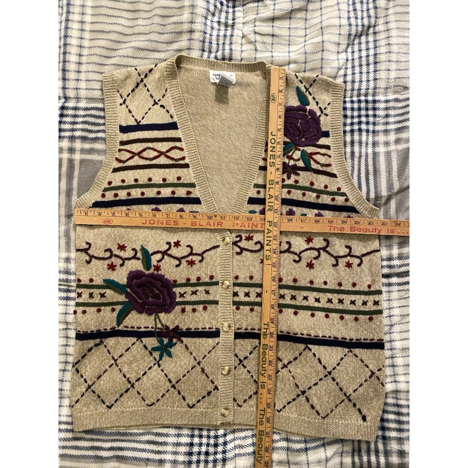Vintage VINTAGE Napa Valley Vest Knit Flower Embroidered Wool Blend Cardigan Beige XL Women’s Size XL / US 12-14 / IT 48-50 - 5 Thumbnail