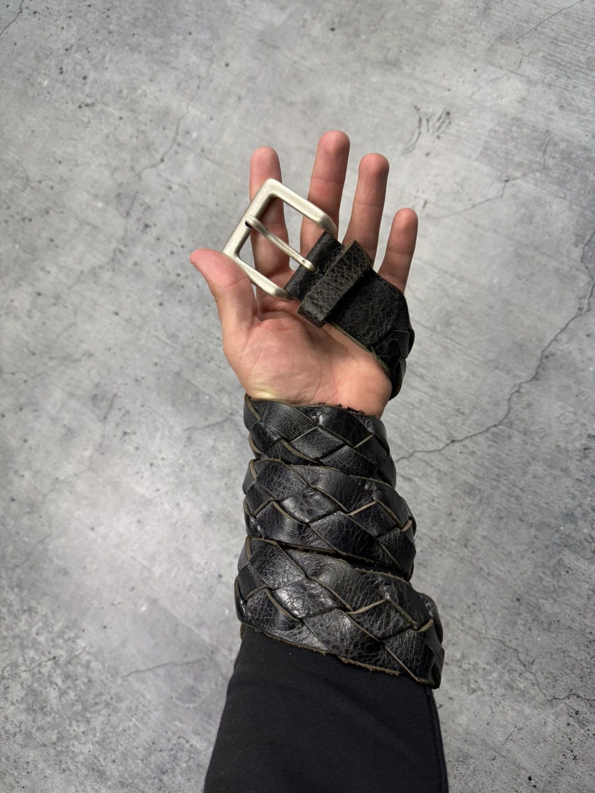 Genuine Leather Y2K Avant Garde textured Japanese real leather belt OS 113cm Size ONE SIZE - 2 Thumbnail