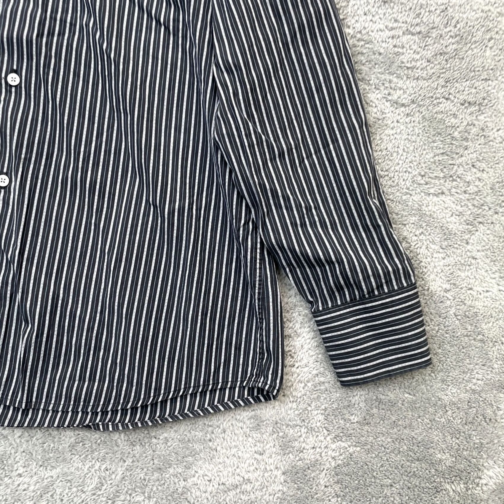 Banana Republic VINTAGE Banana Republic Shirt Mens L Black Dress Striped Cotton Button Up Business Size 42R - 2 Thumbnail