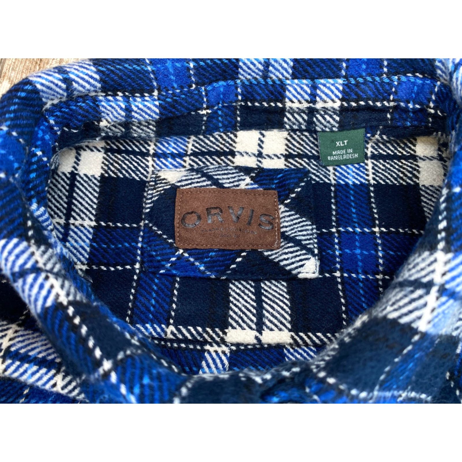 Orvis VINTAGE Orvis Heavy Flannel Shirt Shacket Men’s XLT Blue Black Plaid Double Flap Pockets Size US XL / EU 56 / 4 - 6 Thumbnail