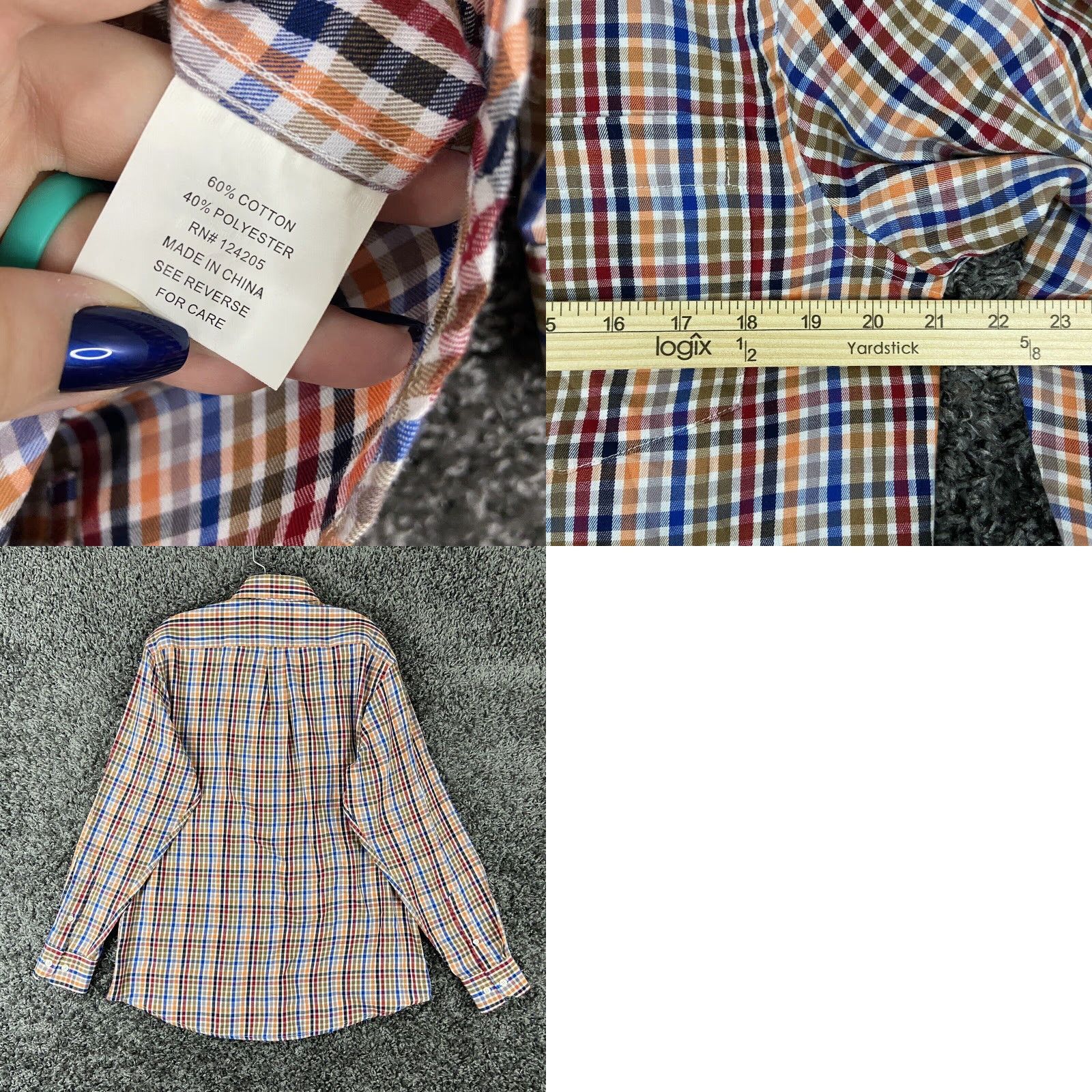 Vintage FX Fusion Men's Plaid Button Up Long Sleeve Shirt Orange M Size US M / EU 48-50 / 2 - 8 Thumbnail