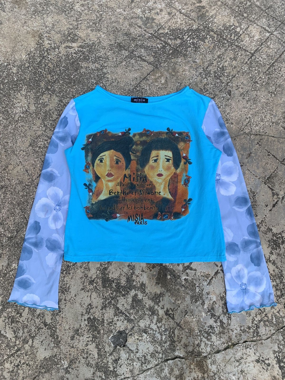Vintage y2k Misia Paris Blue Oil Painting Art Poem Graphic Mesh Top Size M / US 6-8 / IT 42-44 - 1 Thumbnail