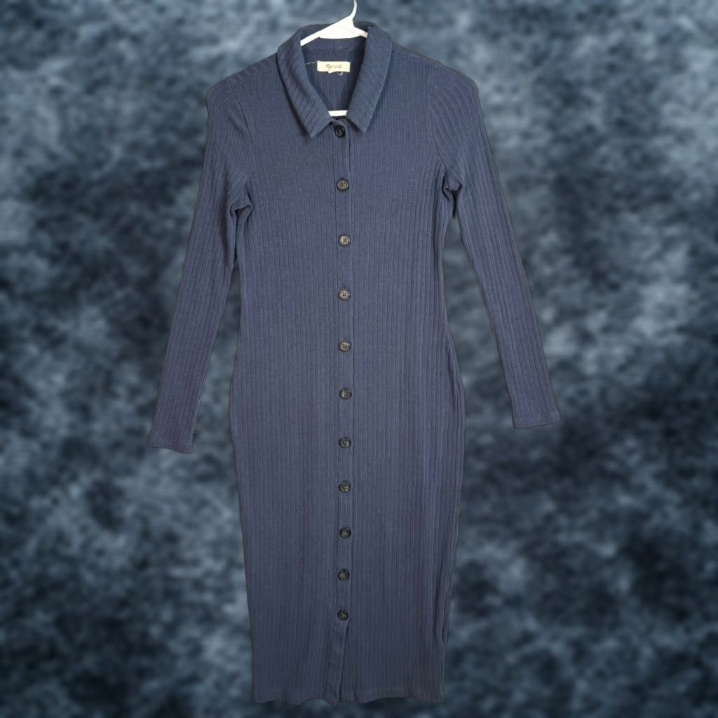 Madewell Madewell Blue Ribbed Button-Down Maxi Dress Womens XXS Long Sleeve Knit Size XXS / US 00 / IT 34 - 1 Thumbnail