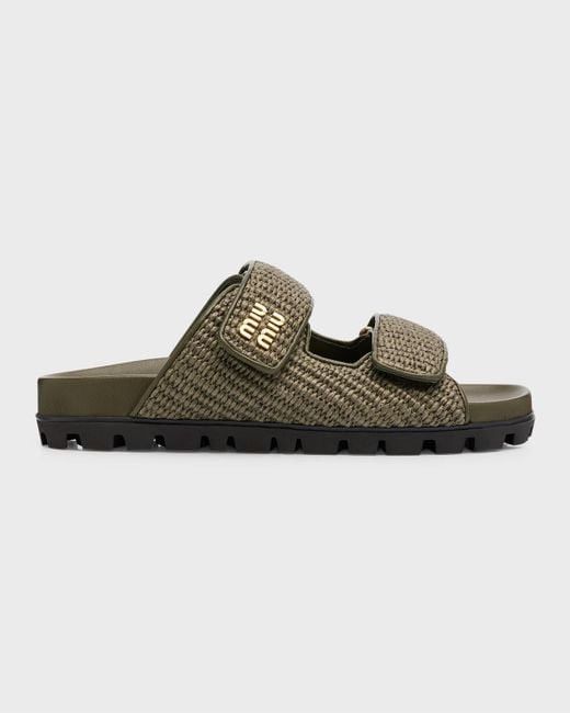 Miu Miu Miu Miu Raffia-effect woven fabric slides Size US 8.5 / IT 38.5 - 2 Thumbnail