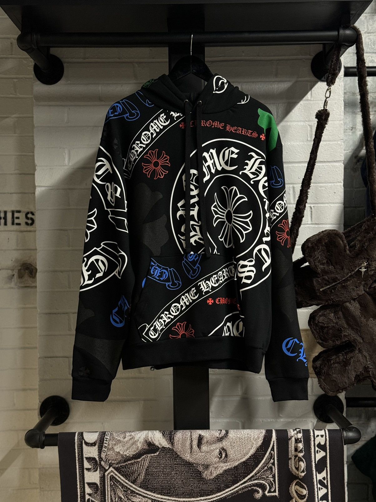 image of Chrome Hearts Stencil Hoodie Black, Men's (Size Medium)