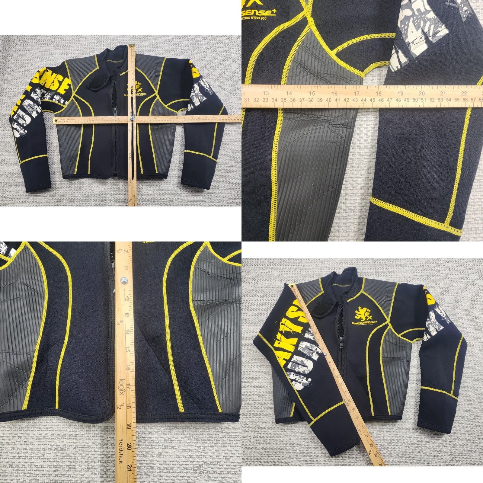 Quaksense X Jacket Mens Small Black Yellow Full Zip Wetsuit Neoprene Surf Top