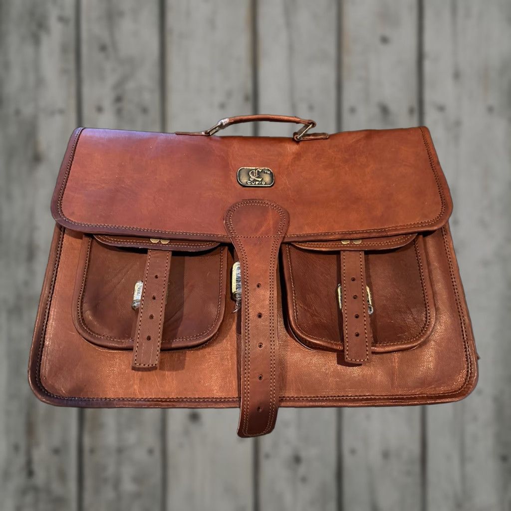 Vintage VINTAGE Cuero Leather Messenger Bag 17" – Laptop Work Bag, Men, Large, Brown, Leather, Adjustable Strap, 18in Width, 13in Height, 5.5in Depth Size ONE SIZE - 1 Thumbnail
