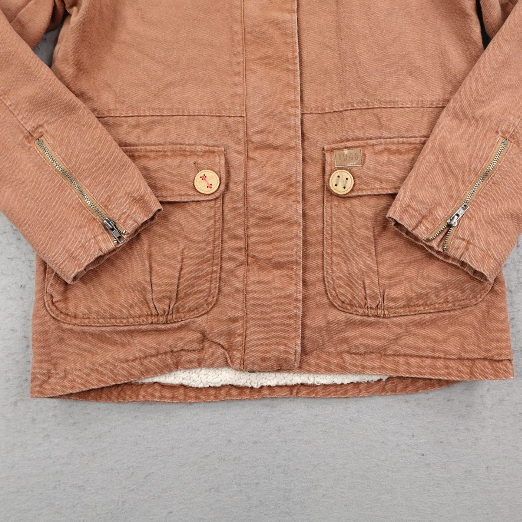 Billabong Billabong Jacket Womens Small Brown Canvas Sherpa Lined Parka Zip Up Cotton Barn Coat Size S / US 4 / IT 40 - 3 Thumbnail