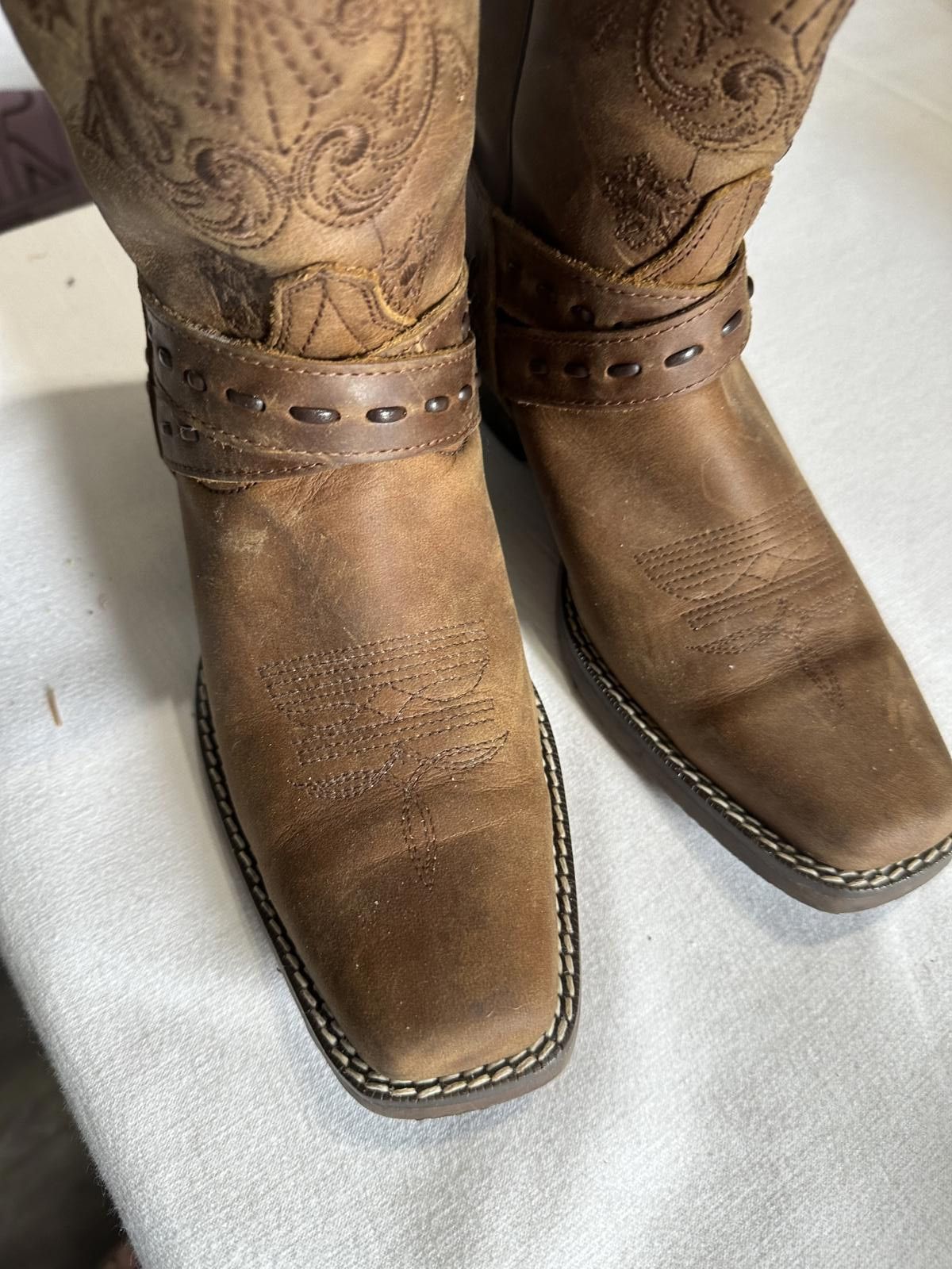 Designer Brown Leather Cowboy Boots with Intricate Embroidery Size US 7.5 / IT 37.5 - 1 Thumbnail