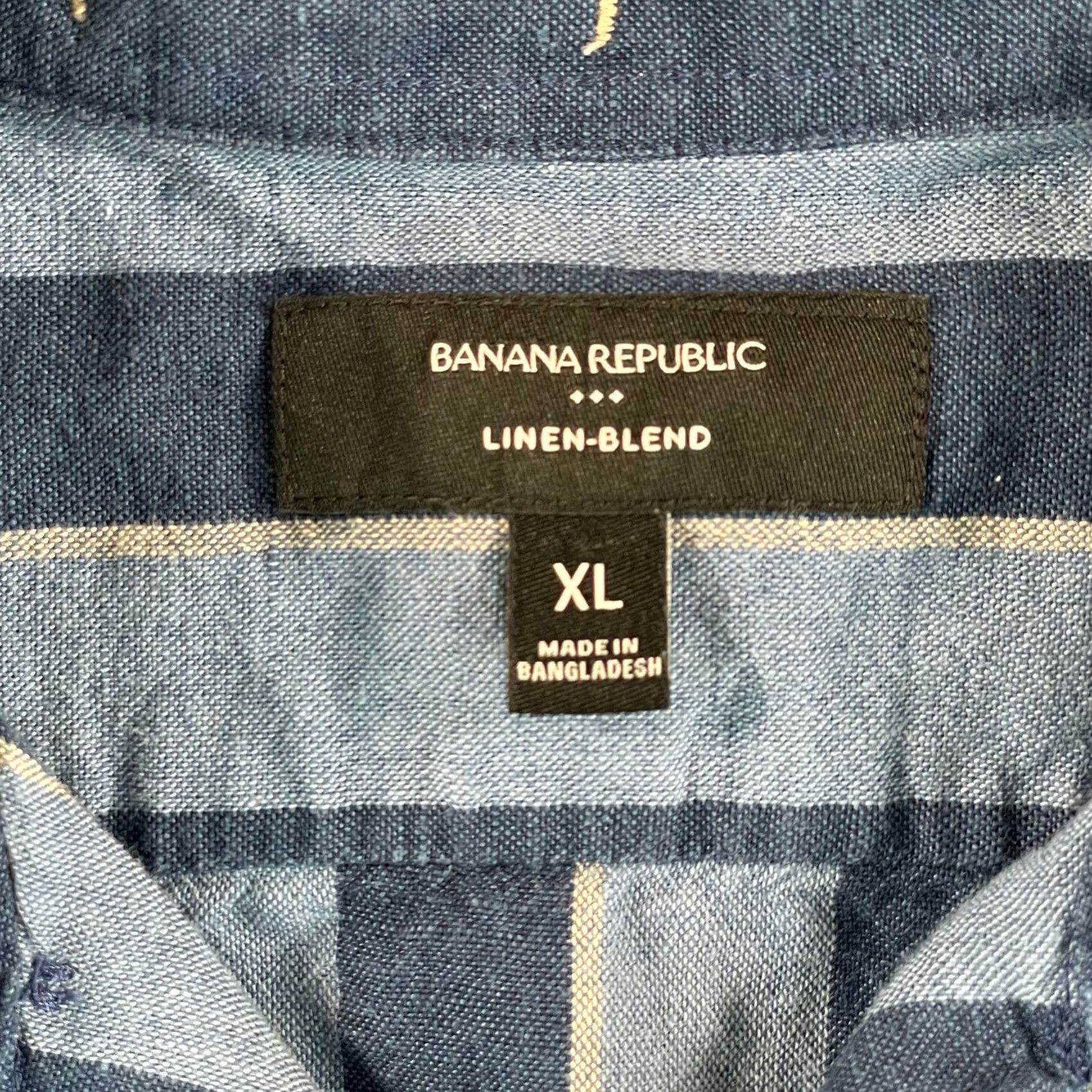 Banana Republic BANANA REPUBLIC Camp Shirt Men XL Blue Striped Linen Blend Loop Collar Vacation Shirt Size US XL / EU 56 / 4 - 2 Thumbnail