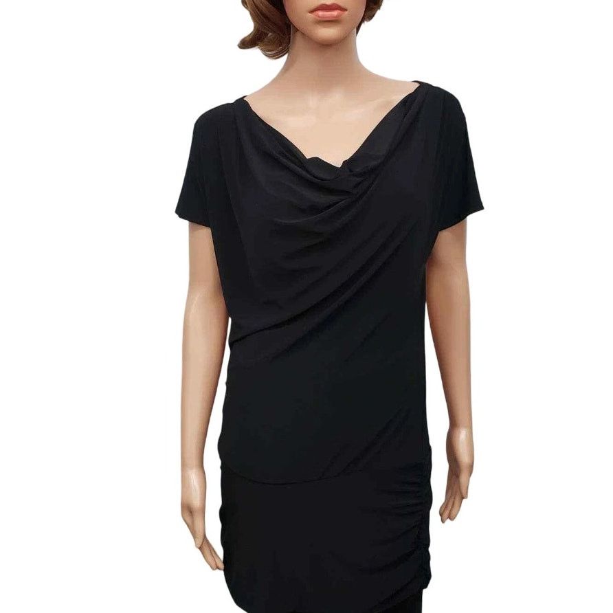 White House Black Market WHBM Button Shoulder Tunic Dress M Drape Ruched Black Size M / US 6-8 / IT 42-44 - 2 Thumbnail