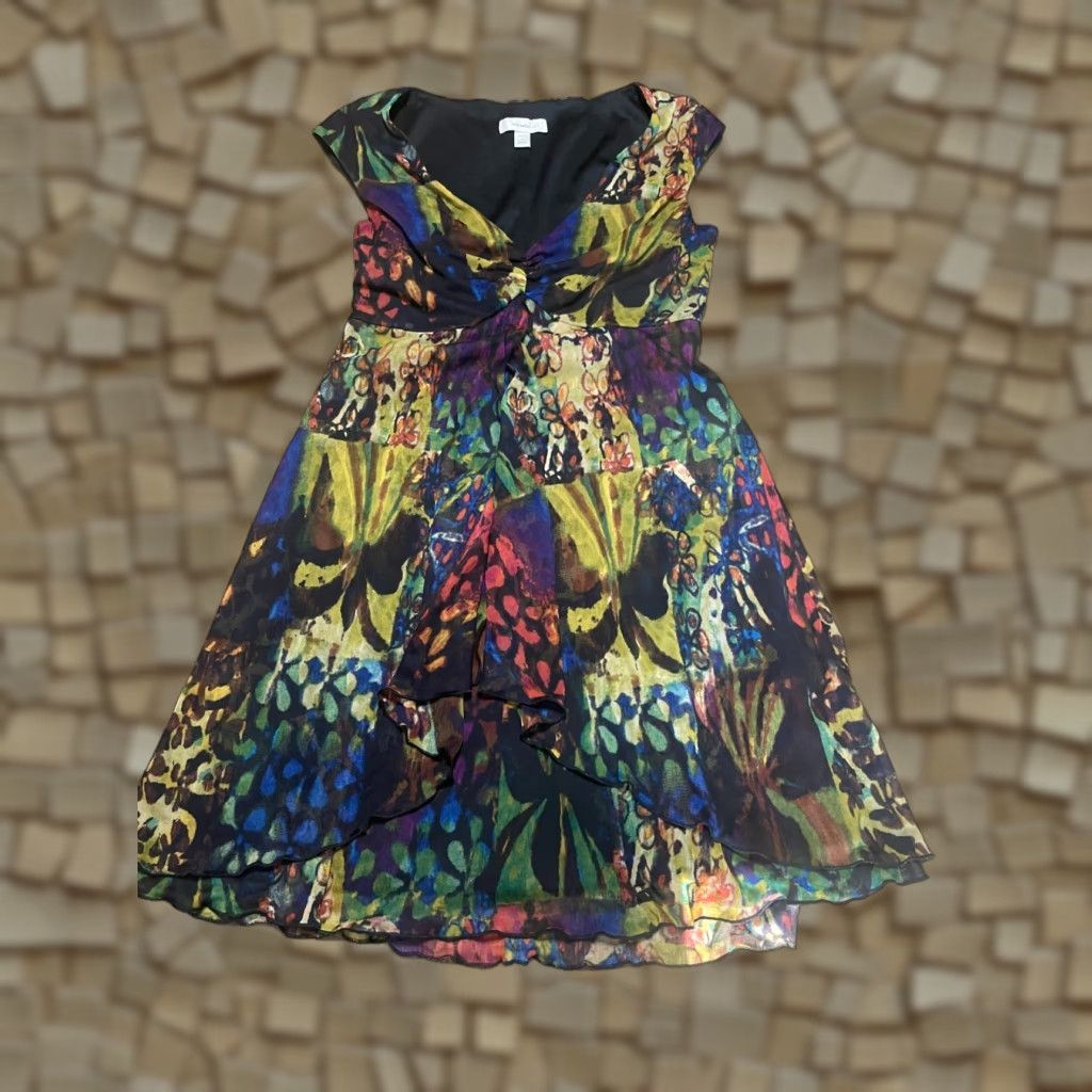 Vintage Dressbarn Dress Women's 8P Petite V-Neck Short Sleeve Floral A-Line Knee Length Yellow Blue - Casual, 8 Petite, Poly/Not Specified - Womens Size 30" / US 8 / IT 44 - 1 Thumbnail