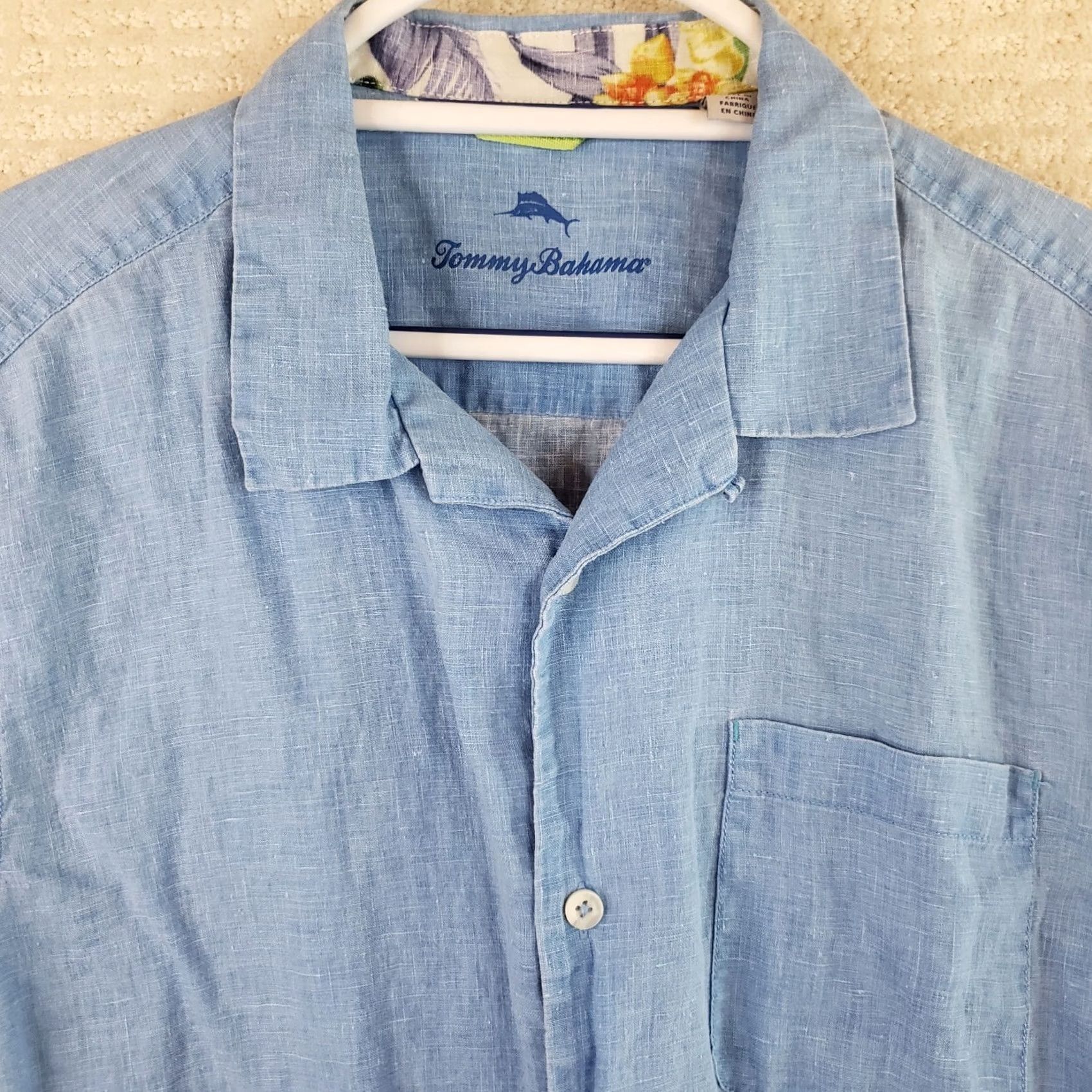 Tommy Bahama Tommy Bahama Shirt Men's L Blue Short Sleeve Button-Up Linen 100% Linen Embroidered Pocket Beach Tropical Summer Relaxed fit Mens Size US L / EU 52-54 / 3 - 3 Thumbnail