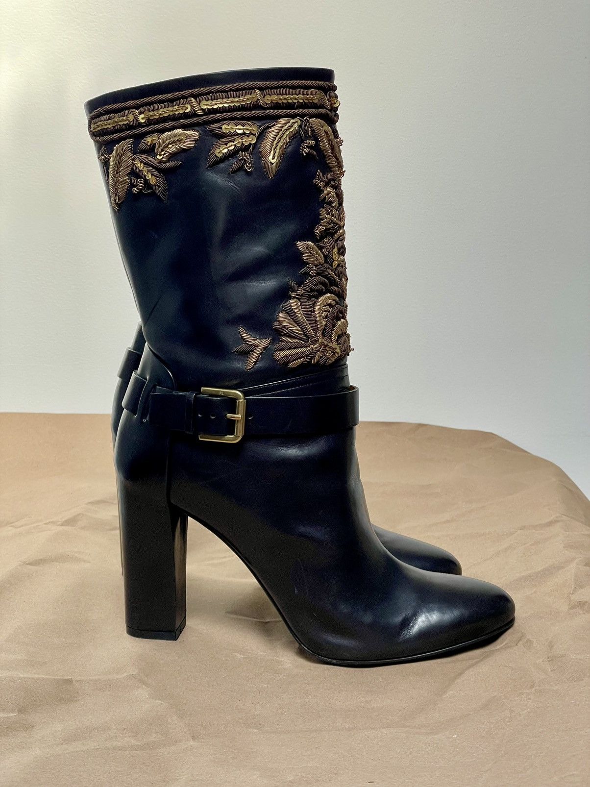 Ralph Lauren Ralph Lauren Purple Label Bullion Embroidery Mid Calf Boots Size US 7.5 / IT 37.5 - 4 Thumbnail