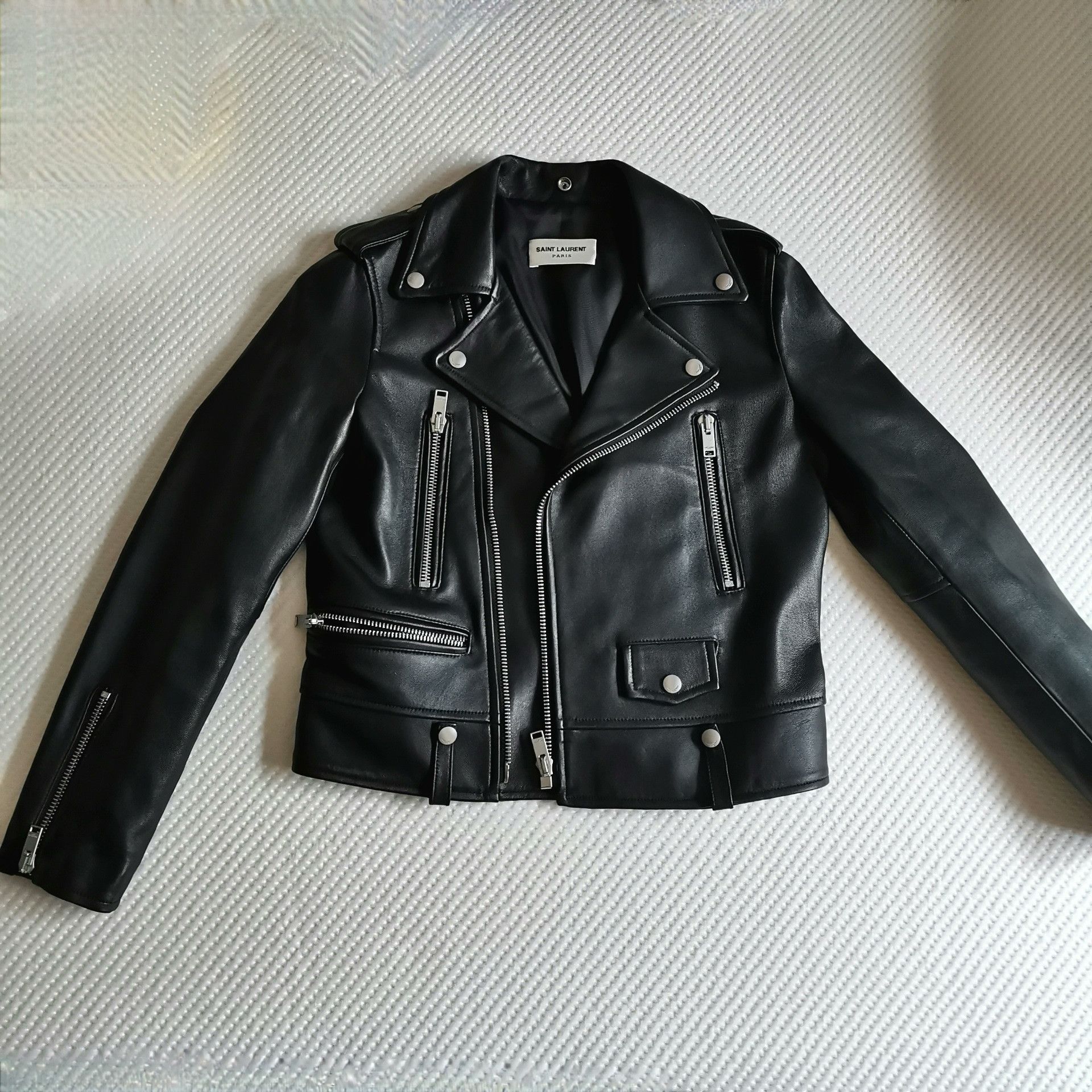 Saint Laurent Paris YSL Black Biker Leather Jacket Size S / US 4 / IT 40 - 1 Thumbnail