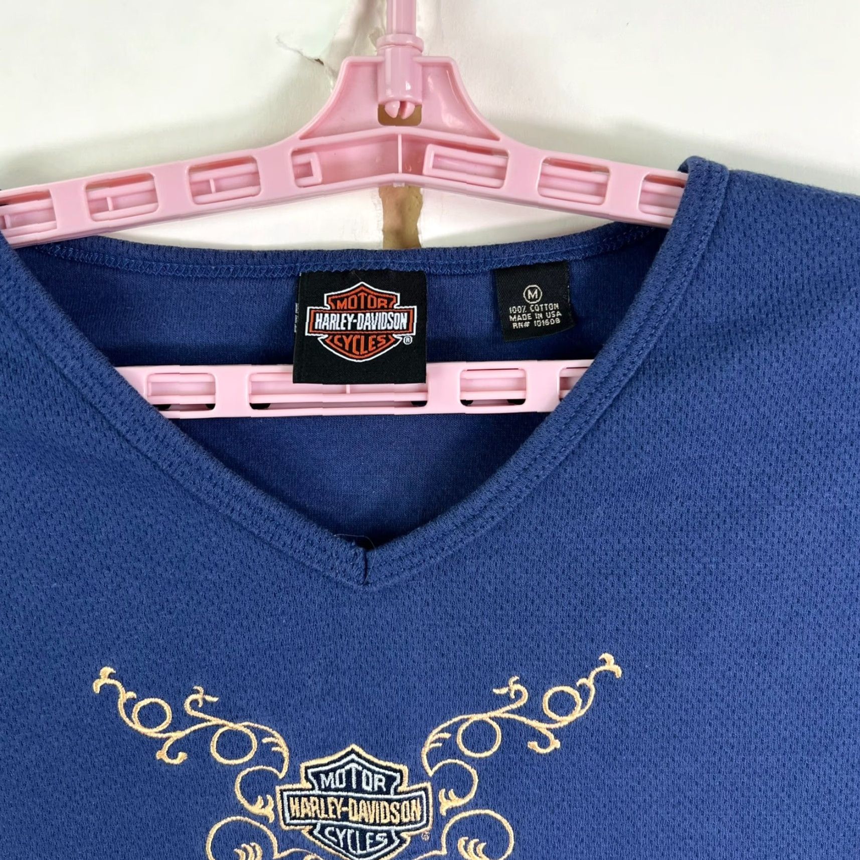 Harley Davidson Harley-Davidson Shirt Womens Long Sleeve Thermal Embroidered Angel Graphic Print Blue M Size M / US 6-8 / IT 42-44 - 4 Thumbnail
