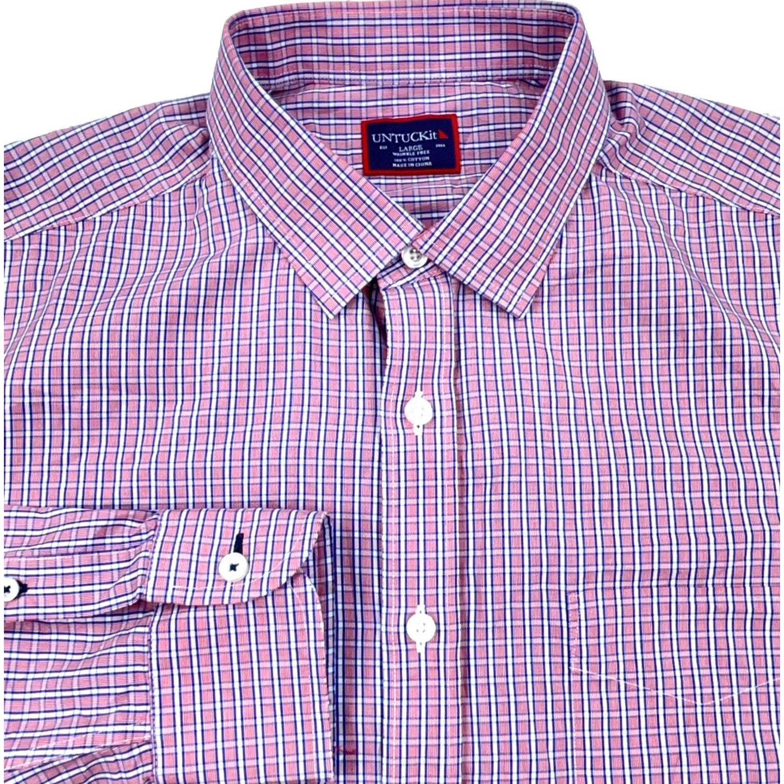UNTUCKit UNTUCKit Shirt Adult Men Large Pink Blue Plaid Button Up Casual Dress Poplin Size US L / EU 52-54 / 3 - 2 Thumbnail