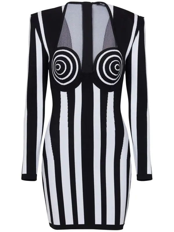 o1s1wg110725 Striped Knit Dress in Black/White