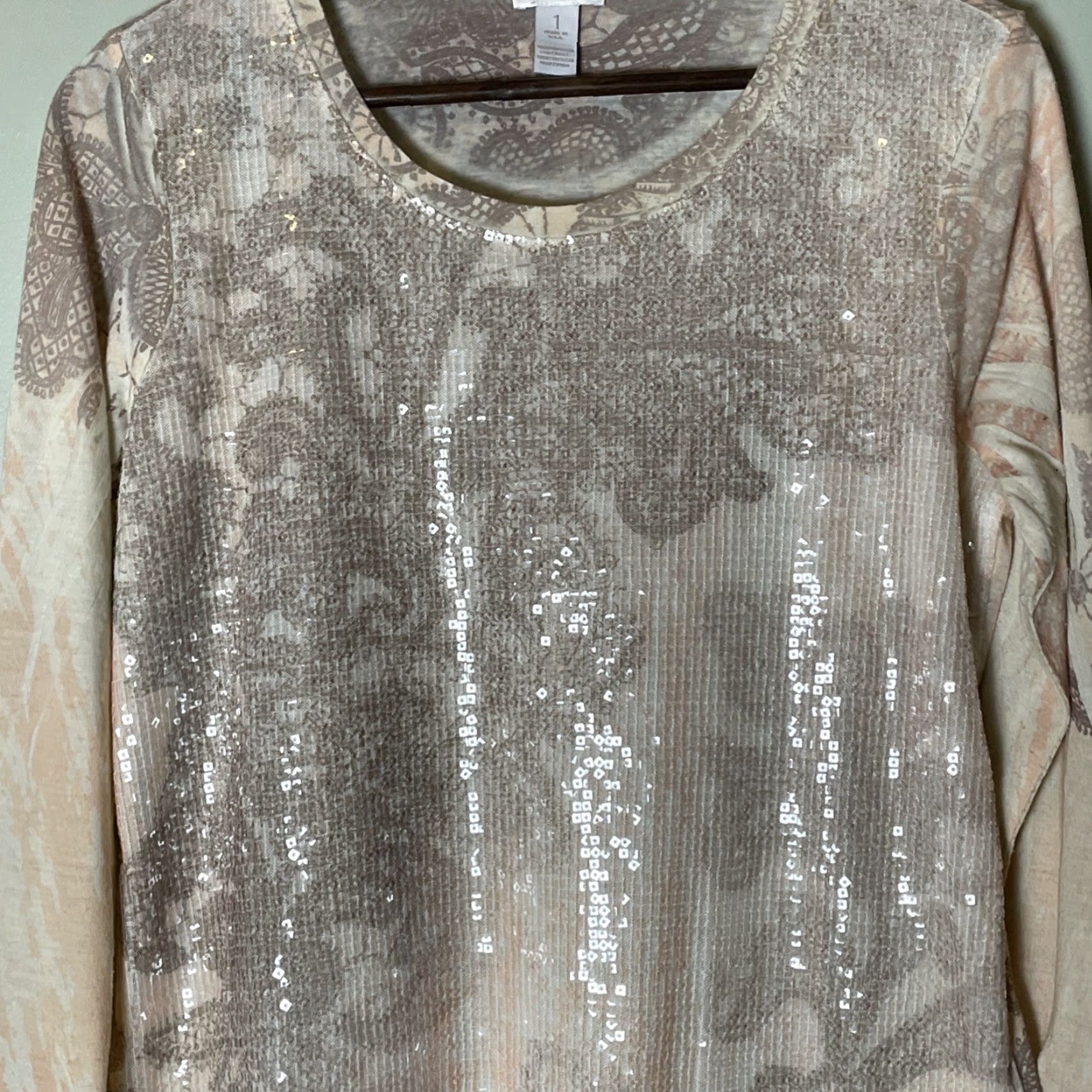 Vintage Chico’s Tunic Top XL Black/Gray Sequin Paisley Holiday Party Dressy Knit Long Sleeve Scoop Neck Pullover Pattern: Houndstooth Size XL / US 12-14 / IT 48-50 - 3 Thumbnail