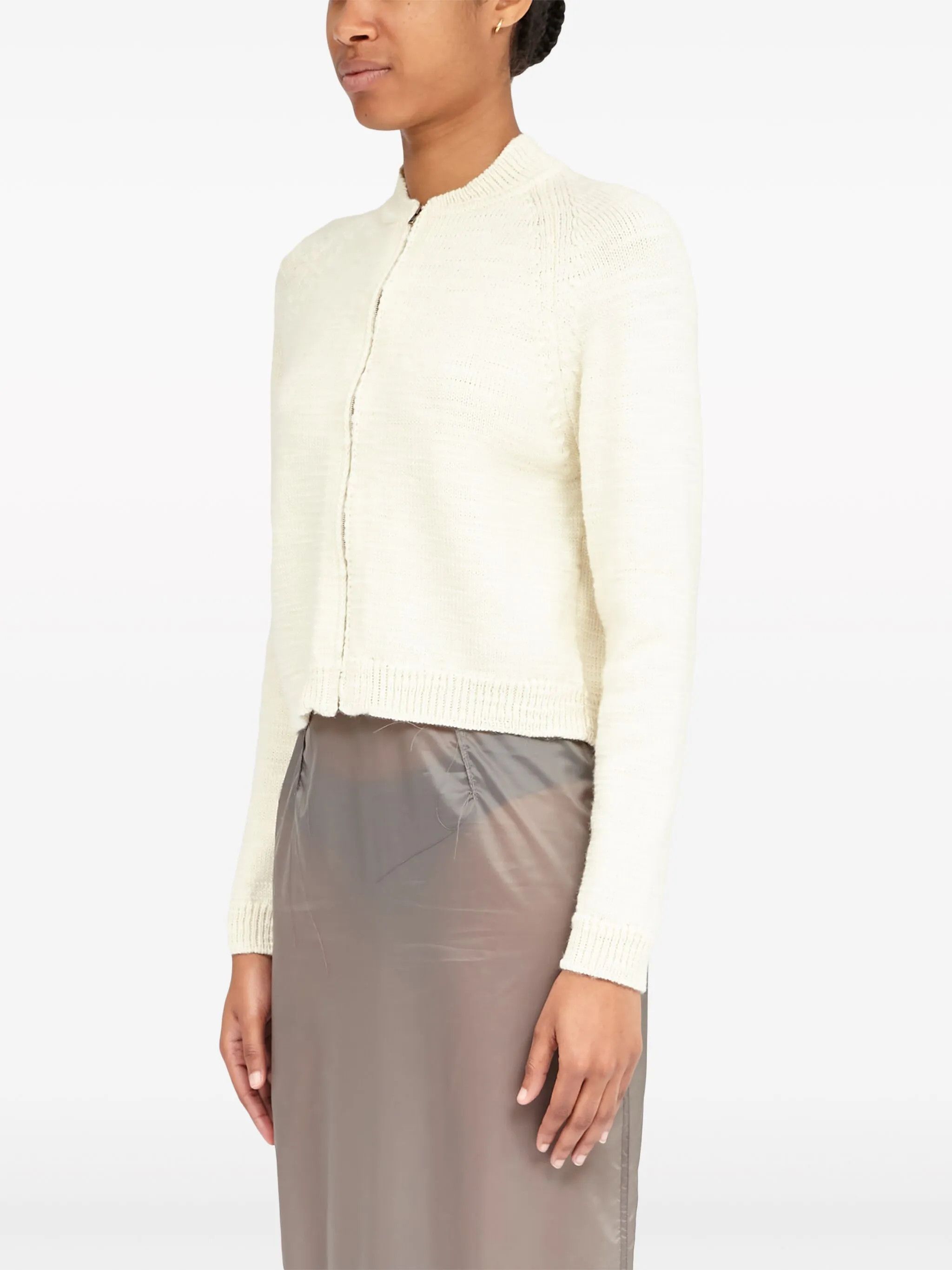 Maison Margiela oc11z0925 Ribbed-knit Wool Cropped Cardigan in Off White Size M / US 6-8 / IT 42-44 - 4 Thumbnail