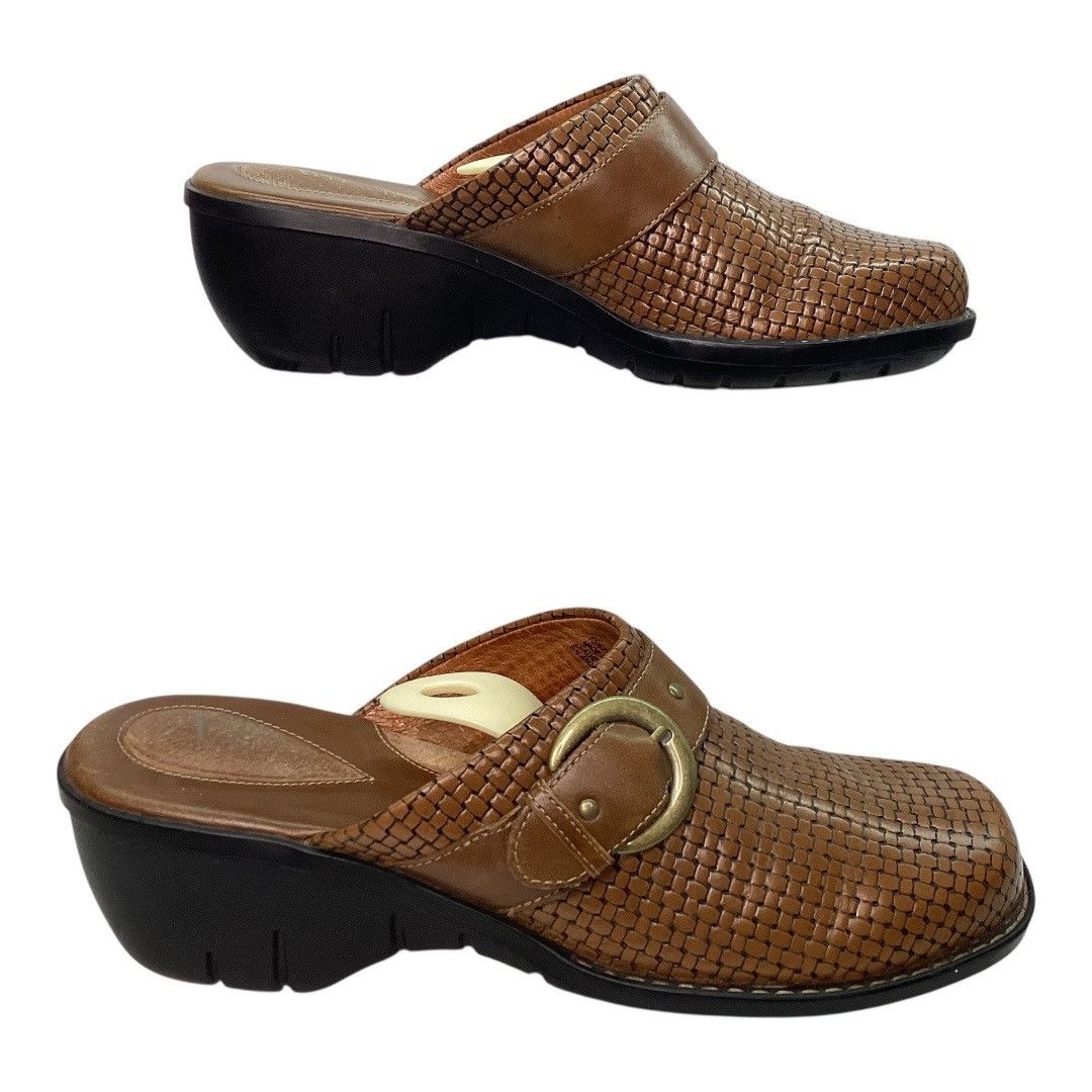 Clarks Clarks Artisan Brown Woven Leather Clogs Mules Slip-On Shoes Size US 8 / IT 38 - 1 Thumbnail