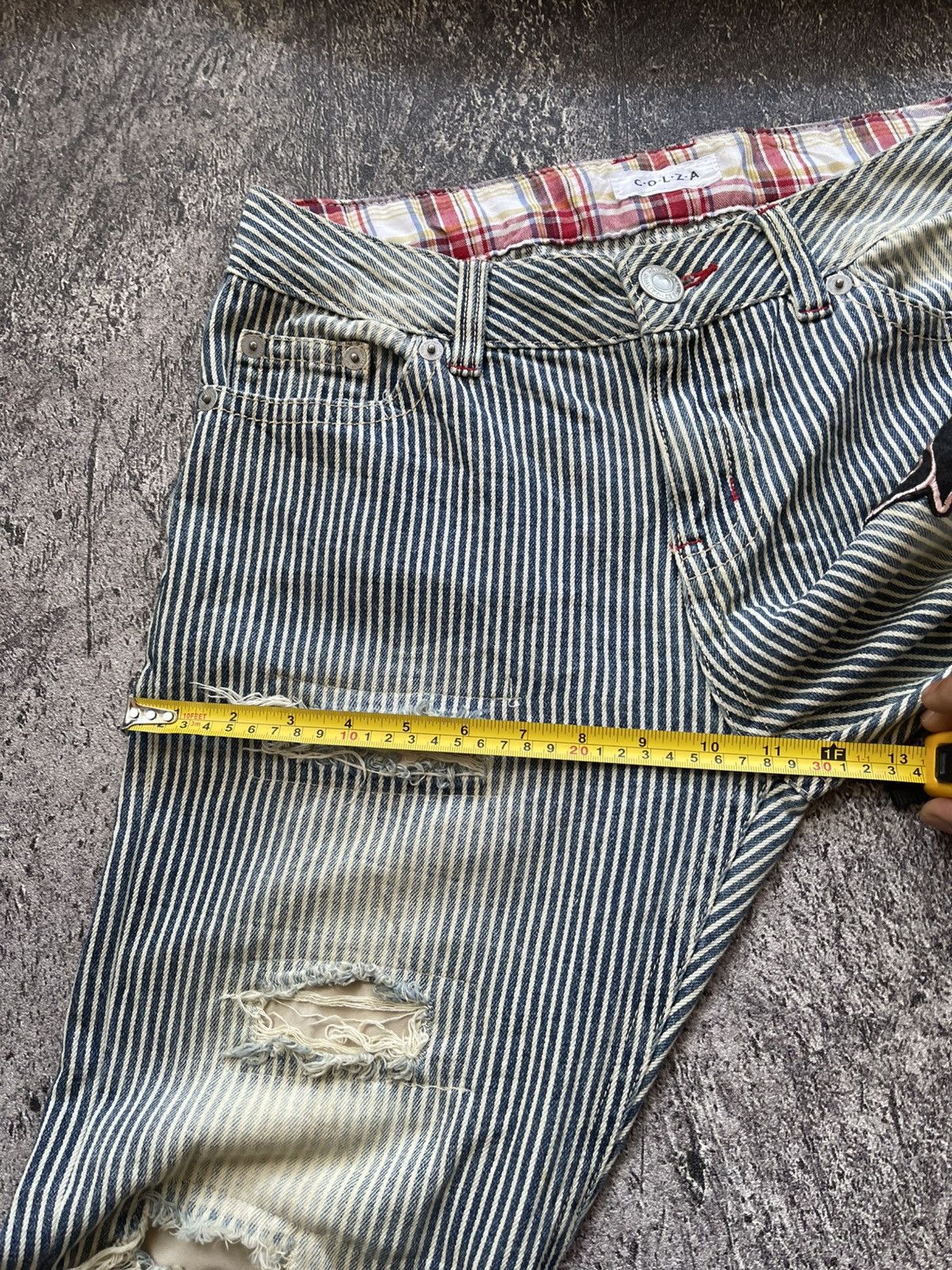 Japanese Brand Y2k Colza patchwork hickory bootcut jeans Size US 30 / EU 46 - 14 Thumbnail