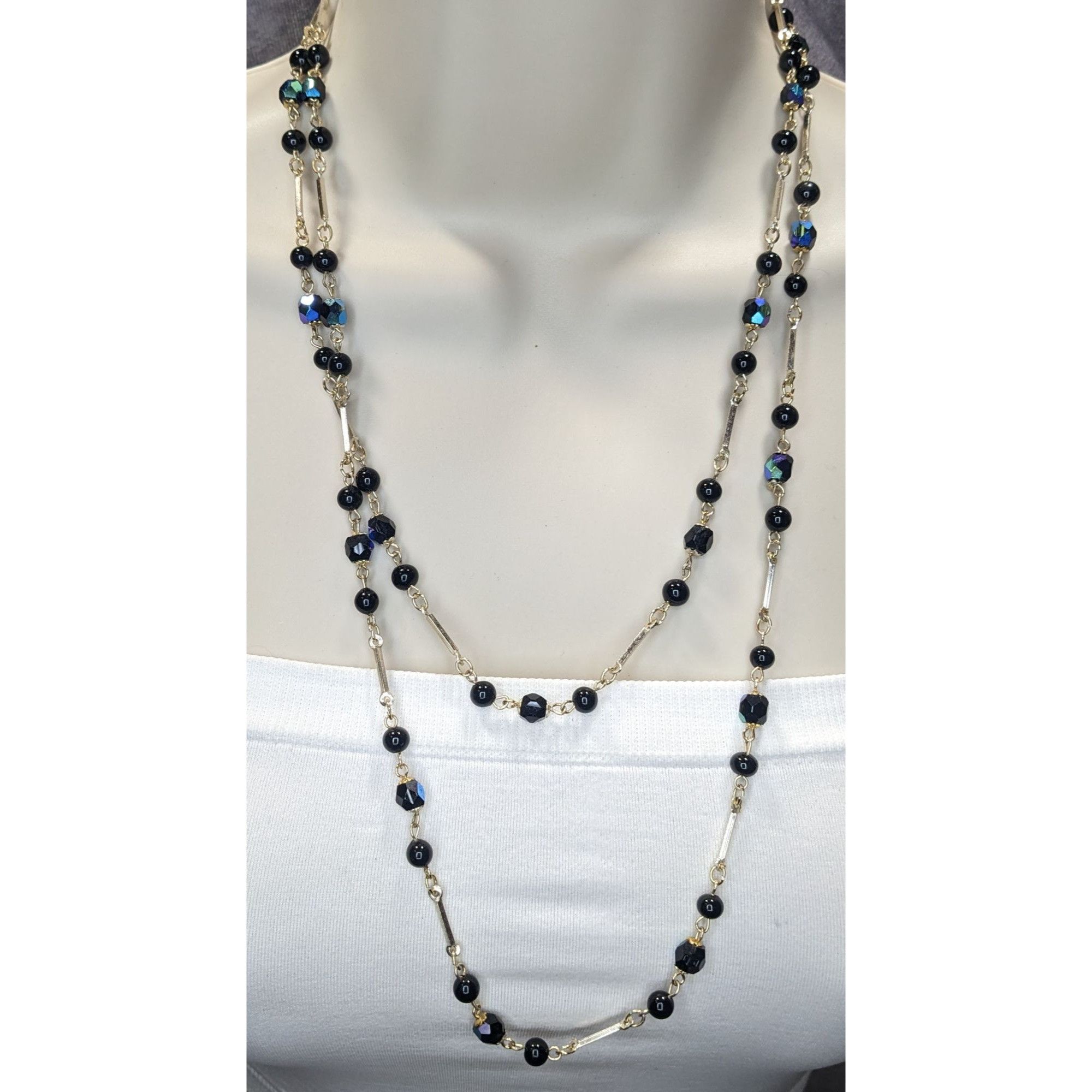 Other Glam Goth Black & Silver-Tone Beaded Necklace With Iridescen Size ONE SIZE - 3 Thumbnail