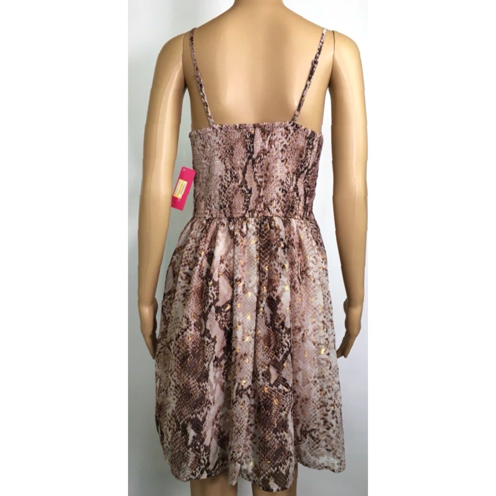 Vintage Xhilaration Womens A Line Dress M Pink Gold Snake Smocked Lined Sleeveless New Size M / US 6-8 / IT 42-44 - 2 Thumbnail